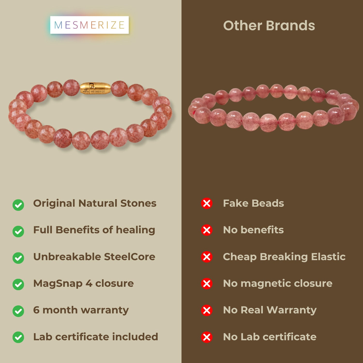 Soulful Strawberry Quartz Natural Stone Bracelet with MagSnap
