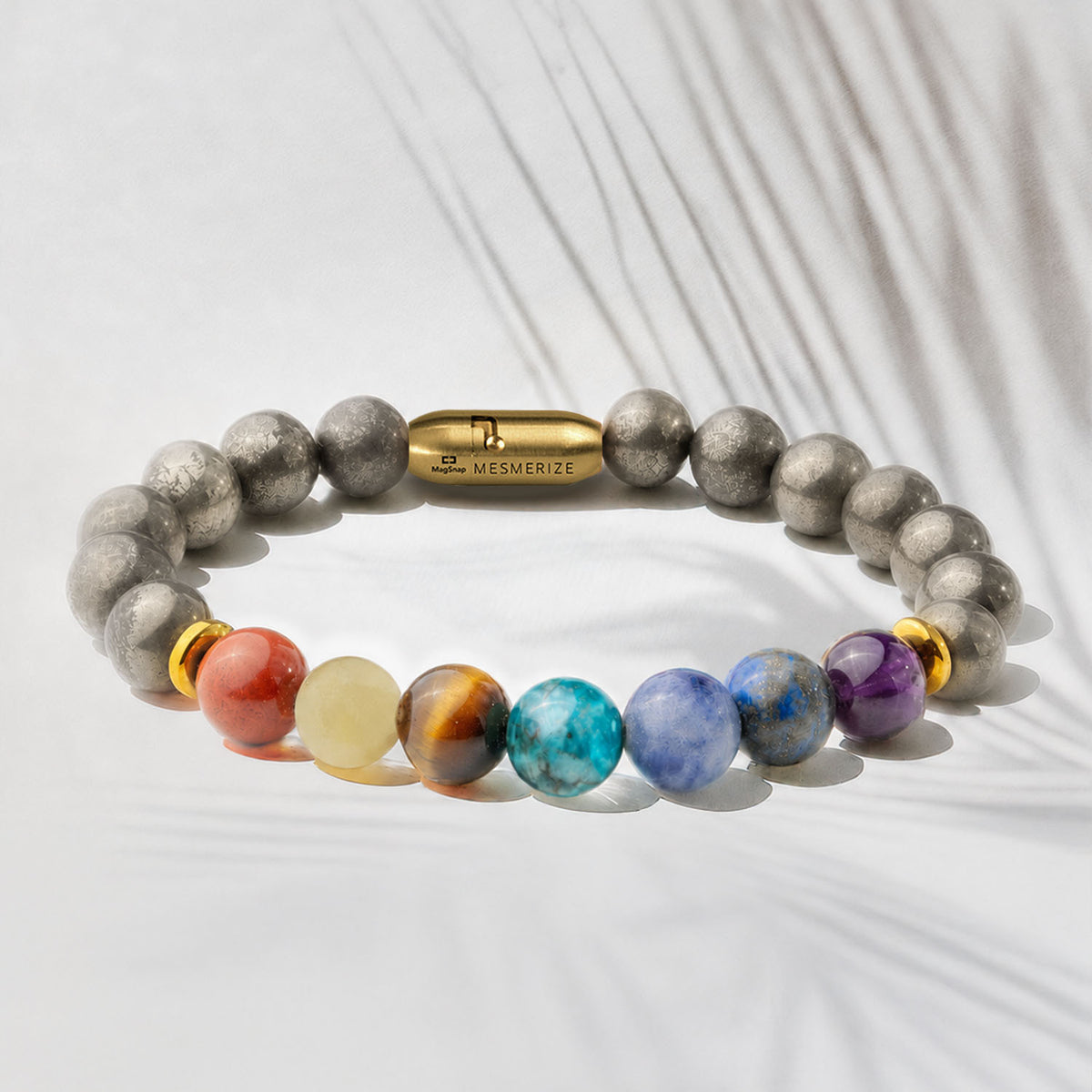 Natural Stone Jewellery Money Magnet Pyrite 7 Chakra Natural Stone Bracelet with Magsnap