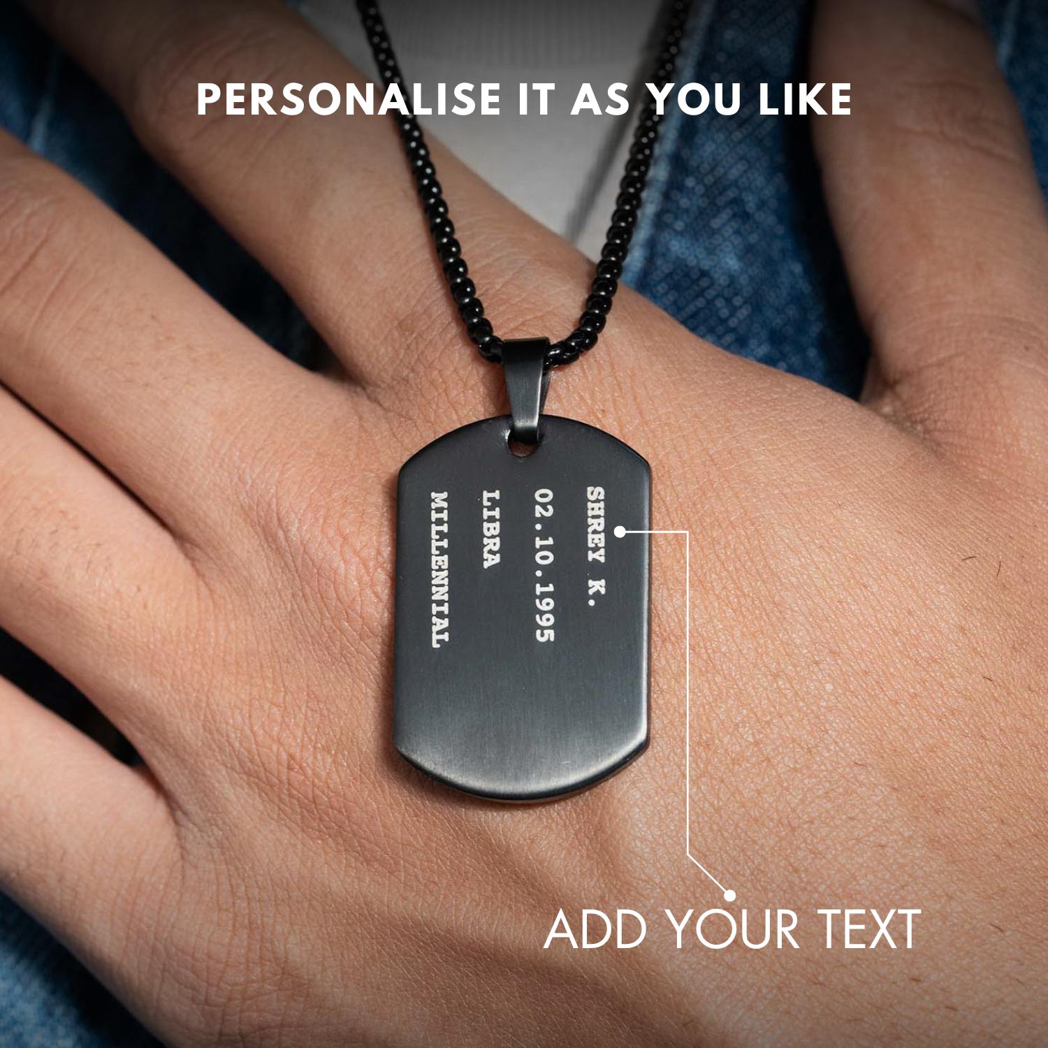 M Premium Jewellery Necklace Dog Tag Black