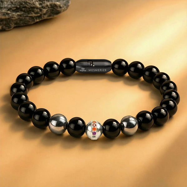 925 Sterling Silver 7 Chakra And Hematite Natural Stone Bracelet With MagSnap2