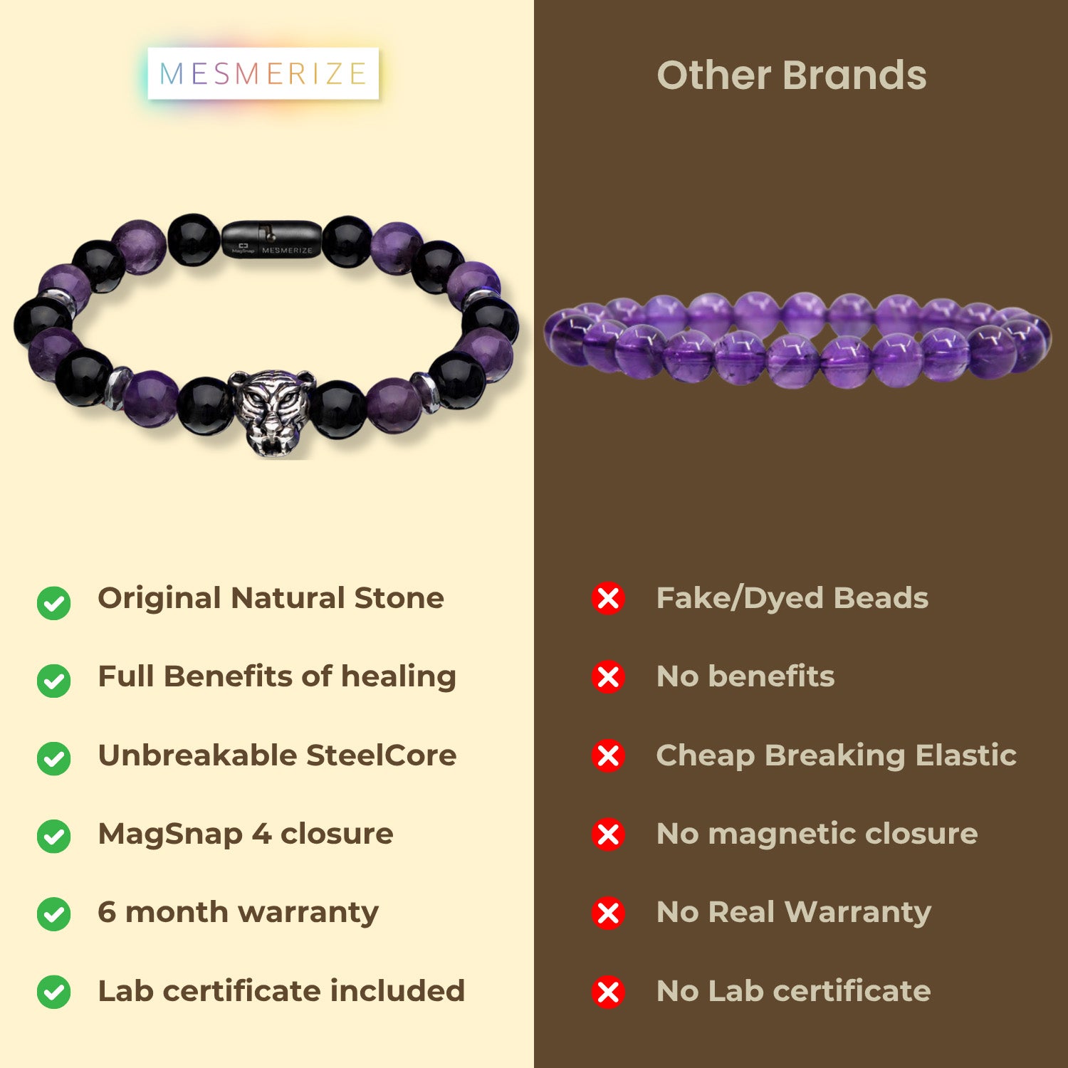 Natural Stone Jewellery Wellness Gloss Onyx and Amethyst Natural Stone Bracelet With Magsnap
