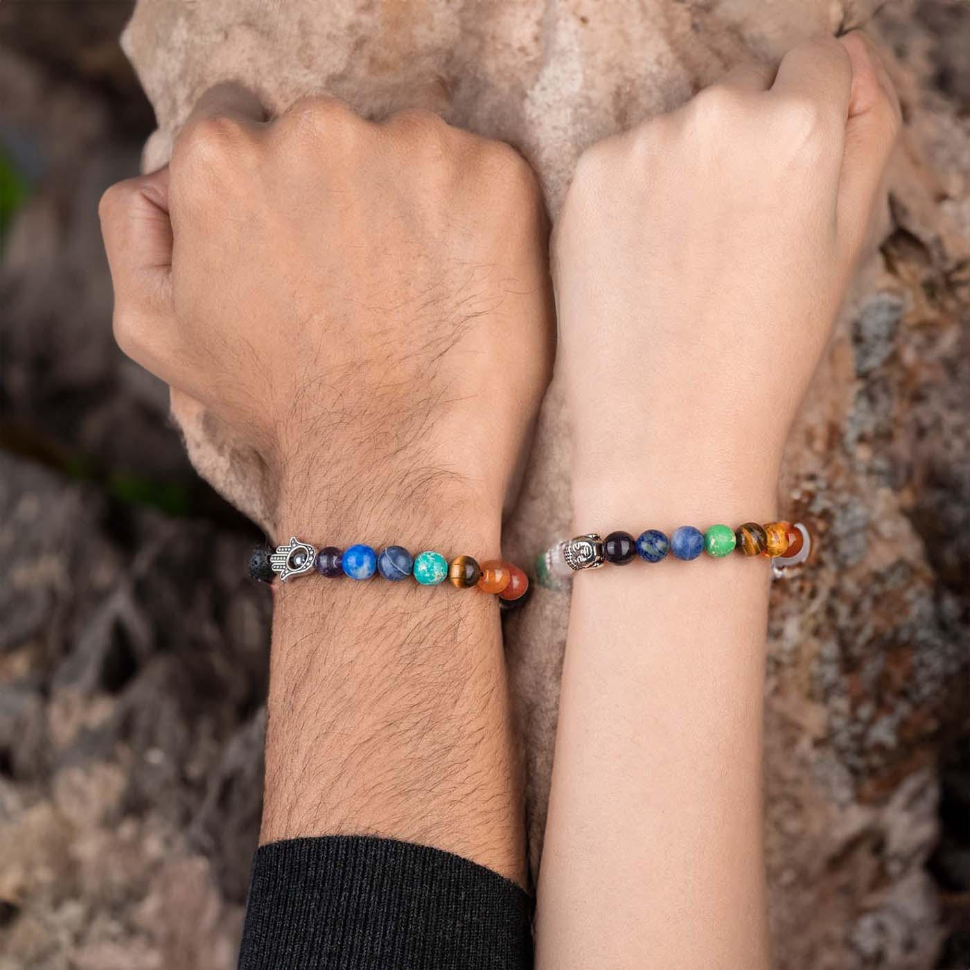 Natural Stone Jewellery 7 Chakra Natural Stone Couple Bracelet with MagSnap