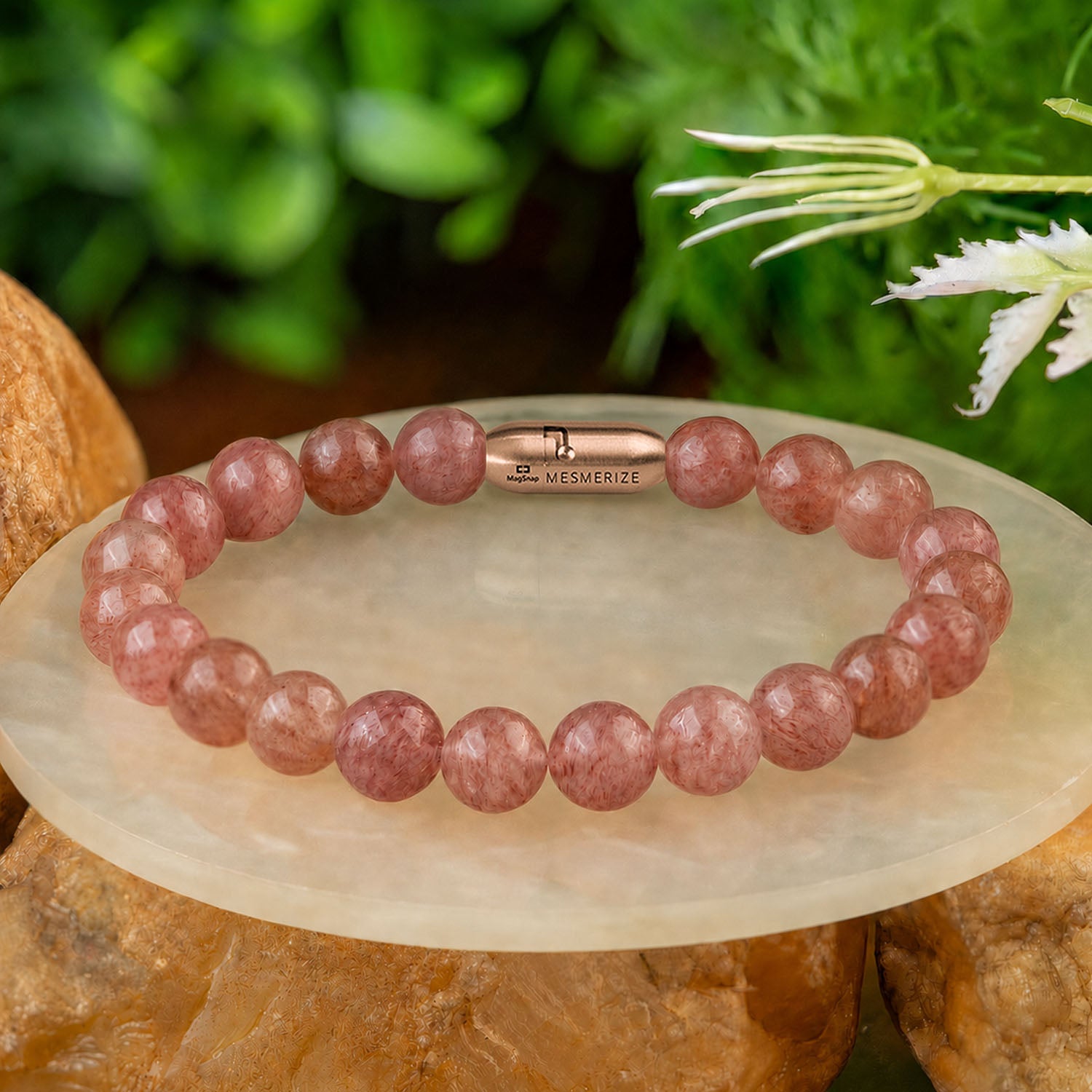 Soulful Strawberry Quartz Natural Stone Bracelet with MagSnap
