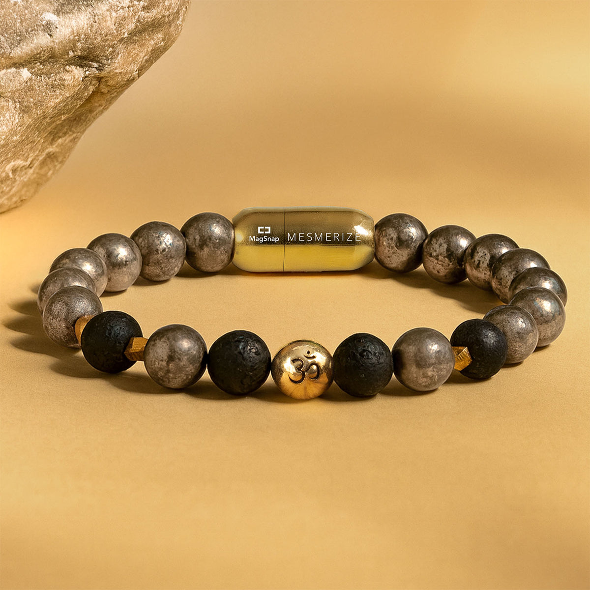 Pure 925 Silver Spiritual Om Pyrite Bracelet with Magsnap 2