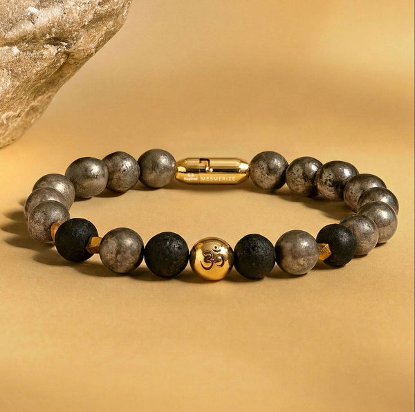 925 Sterling Silver Spiritual Om Pyrite Bracelet with Magsnap2