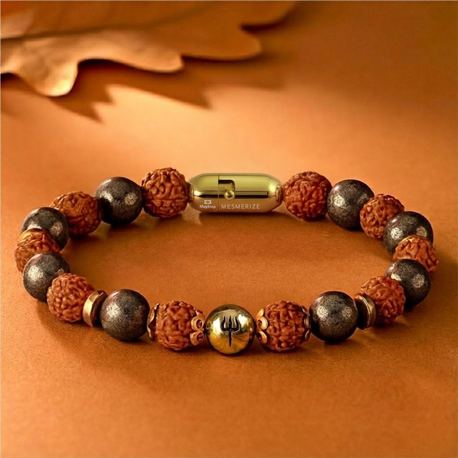 925 Sterling Silver Spiritual Trishul Pyite Natural Stone Bracelet with MagSnap2