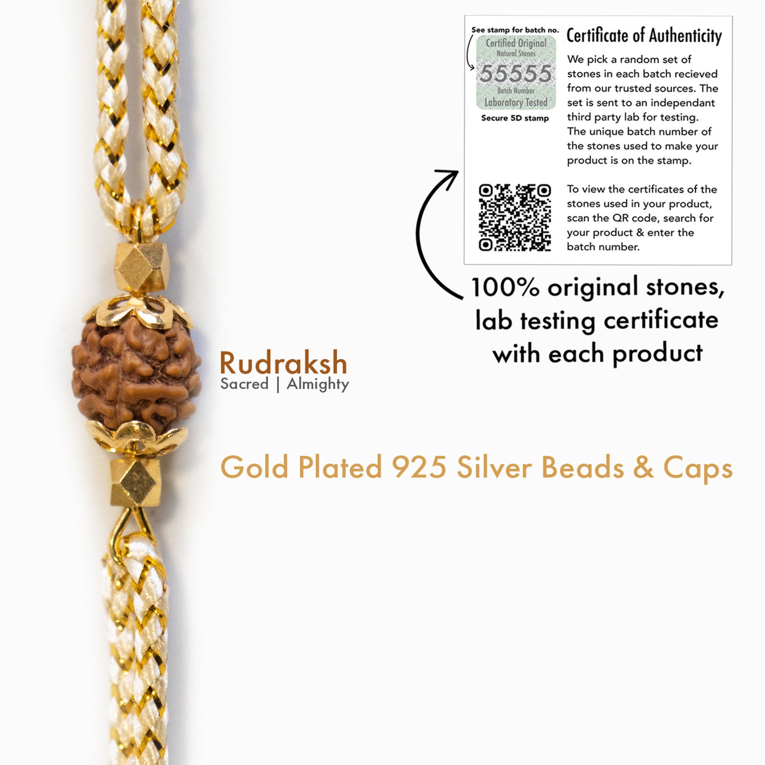 925 Silver Spiritual Rudraksh Natural Stone Rakhi