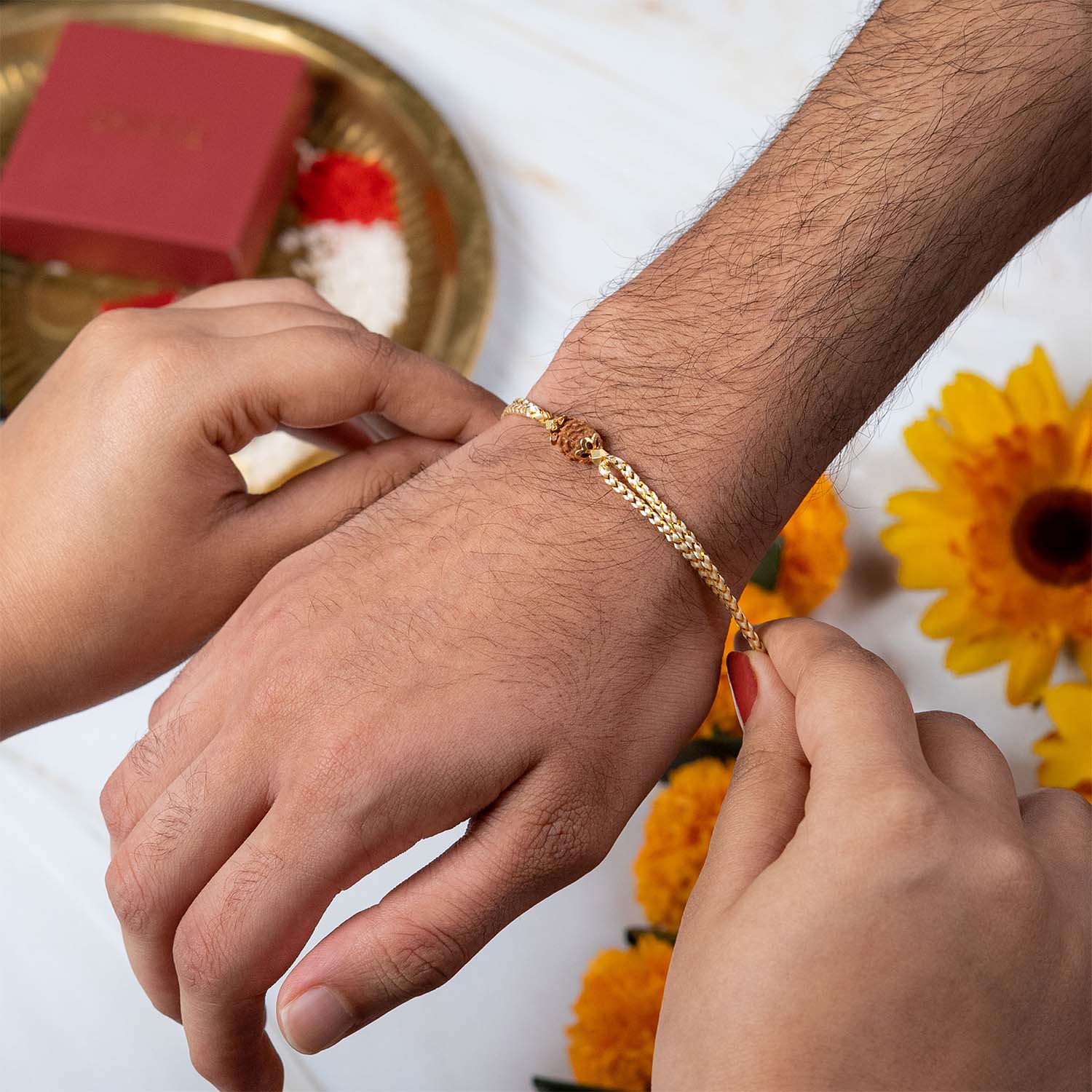 925 Silver Spiritual Rudraksh Natural Stone Rakhi