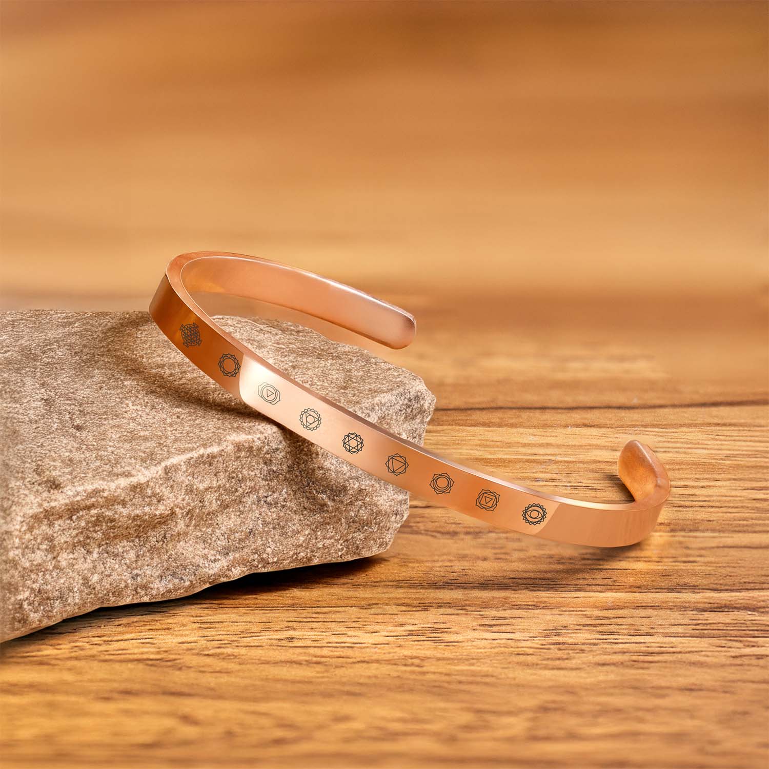 9 Chakra Gloss Cuff Adjustable Bracelet Rose Gold