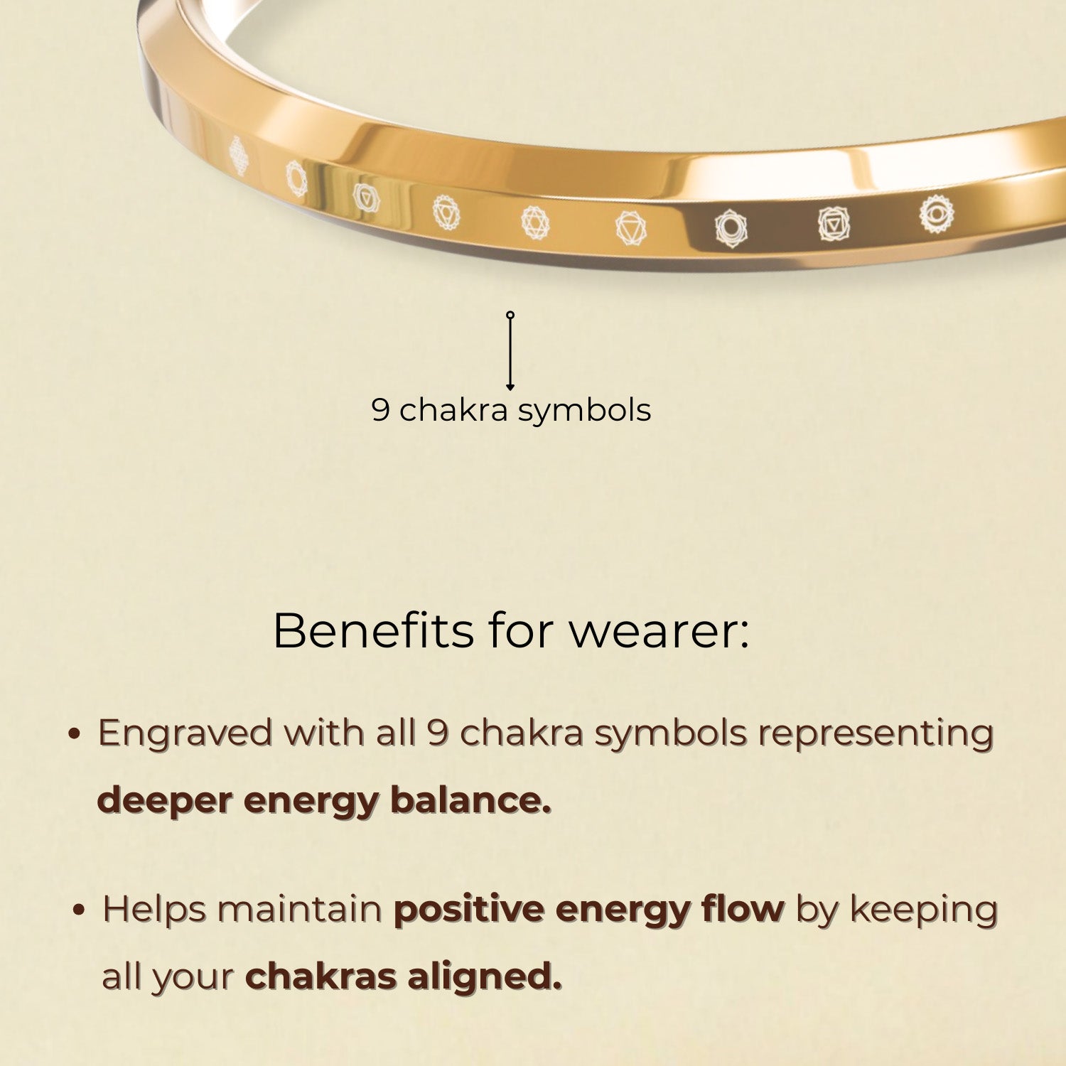 9 Chakra MicroCarved Round Kada Gold