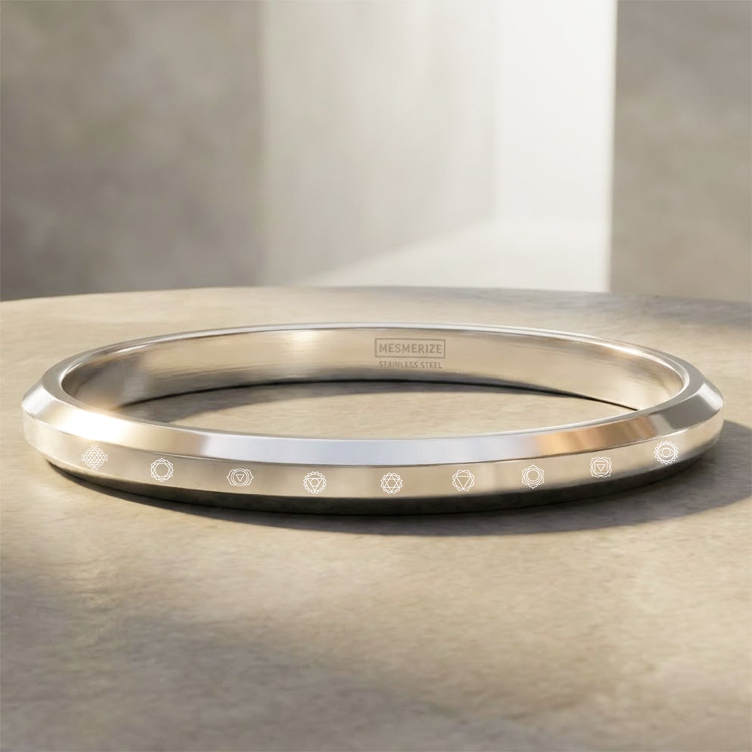 9 Chakra MicroCarved Round Kada Silver