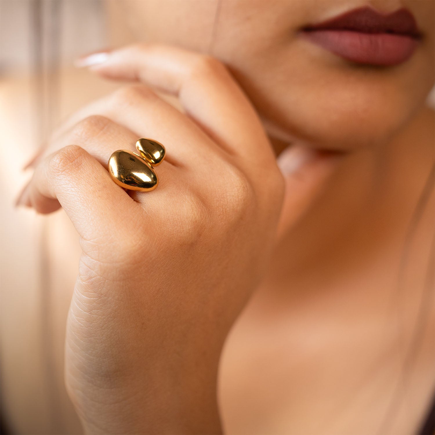 Aethel Gold Sphere Adjustable Ring
