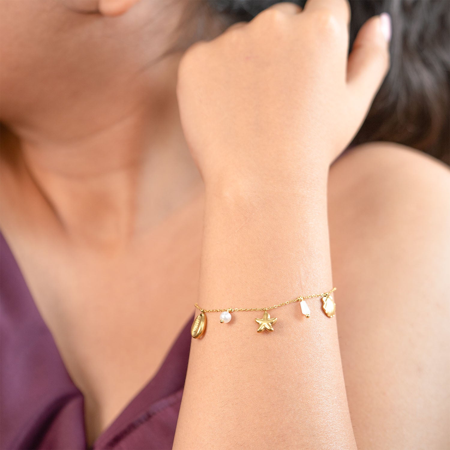 Amoura Dainty Gold Ocean Charms Adjustable Bracelet