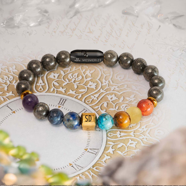 Personalised Money Magnet Pyrite 7 Chakra Natural Stone Bracelet