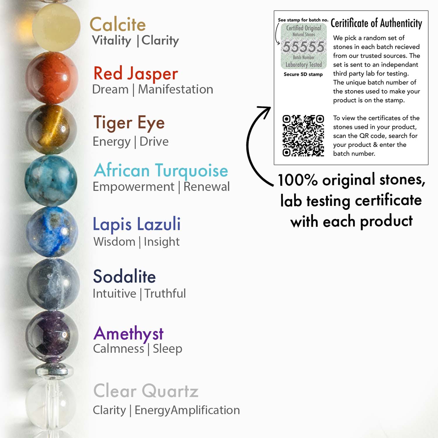 Natural Stone Jewellery Balanced 7 Chakra Clear Quartz Natural Stone Elastic Bracelet