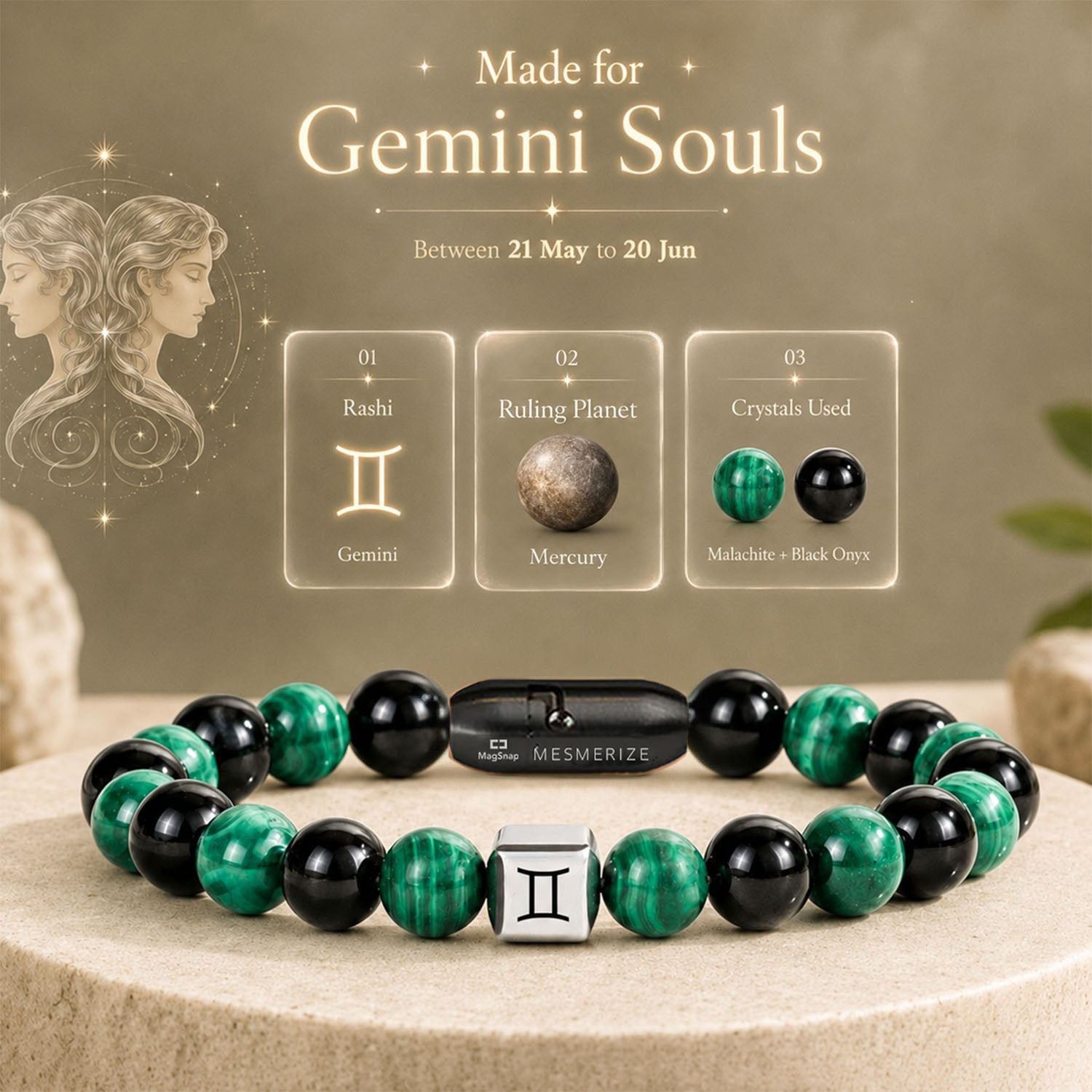 Gemini (Mithun) Zodiac Stone Bracelet with MagSnap 4