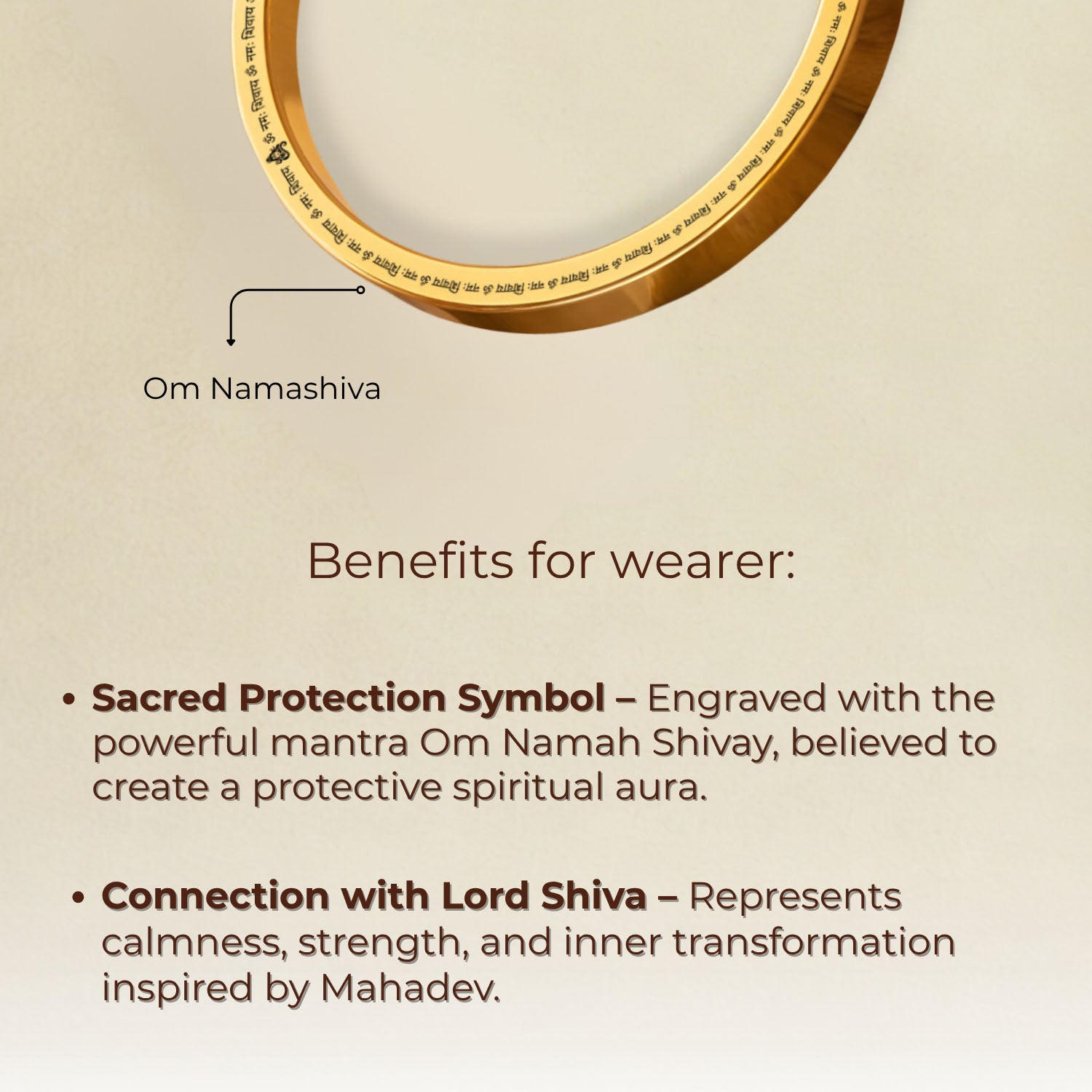 Om Namah Shivay MicroCarved Classic Round Kada Gold