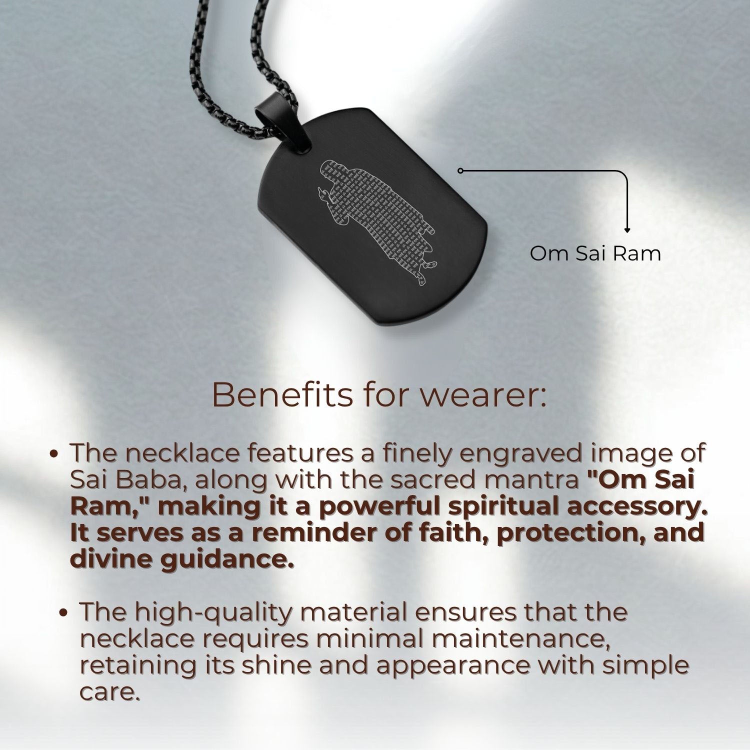 Om Sai Ram Inlay MicroCarved Tag Necklace Gold