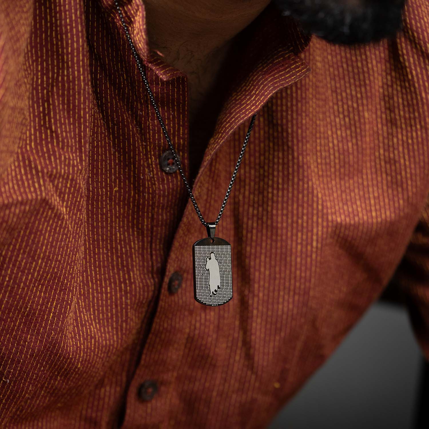 Om Sai Ram MicroCarved Tag Necklace Black