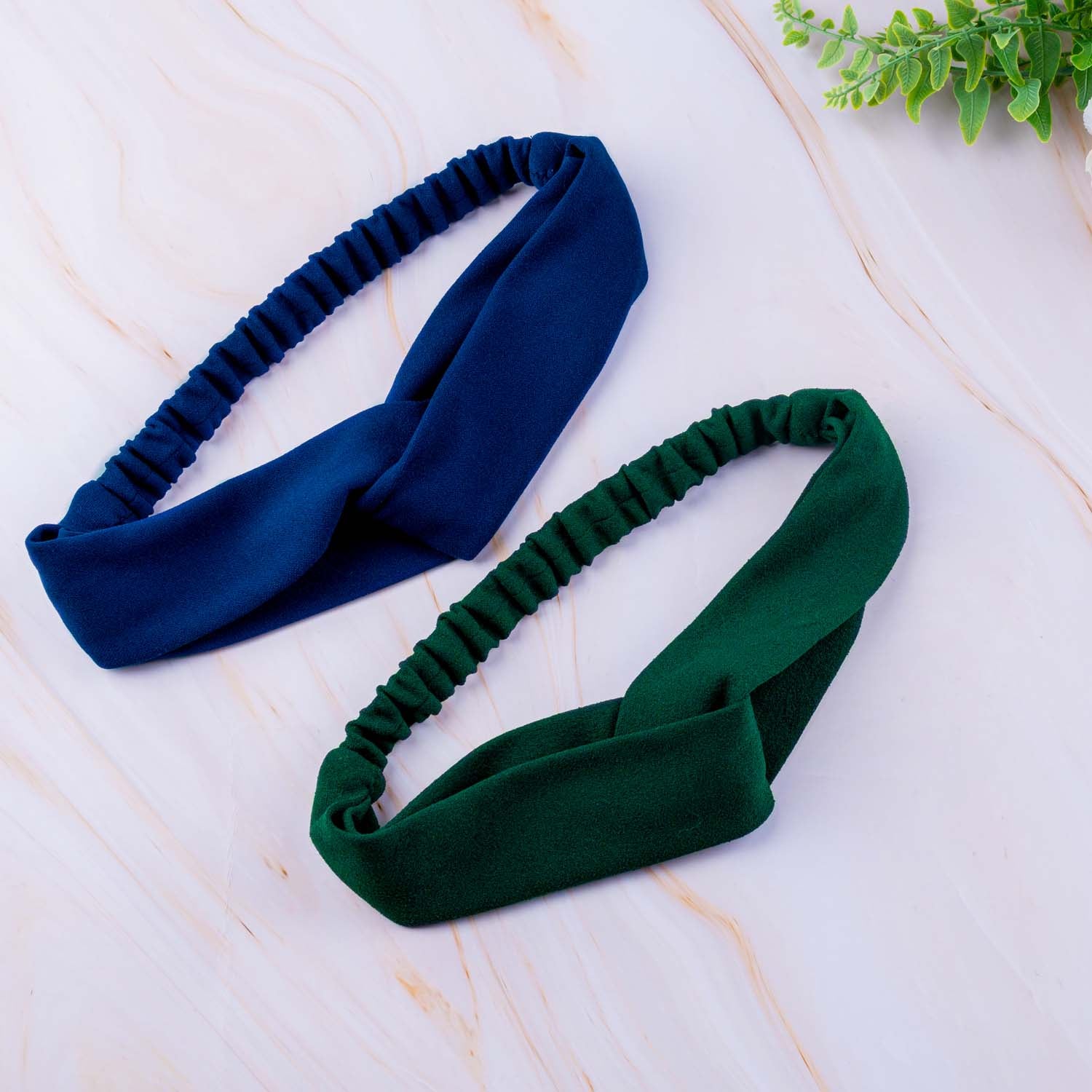 Elastic Crepe Knit Hairband (Green, Blue) - Main Image
