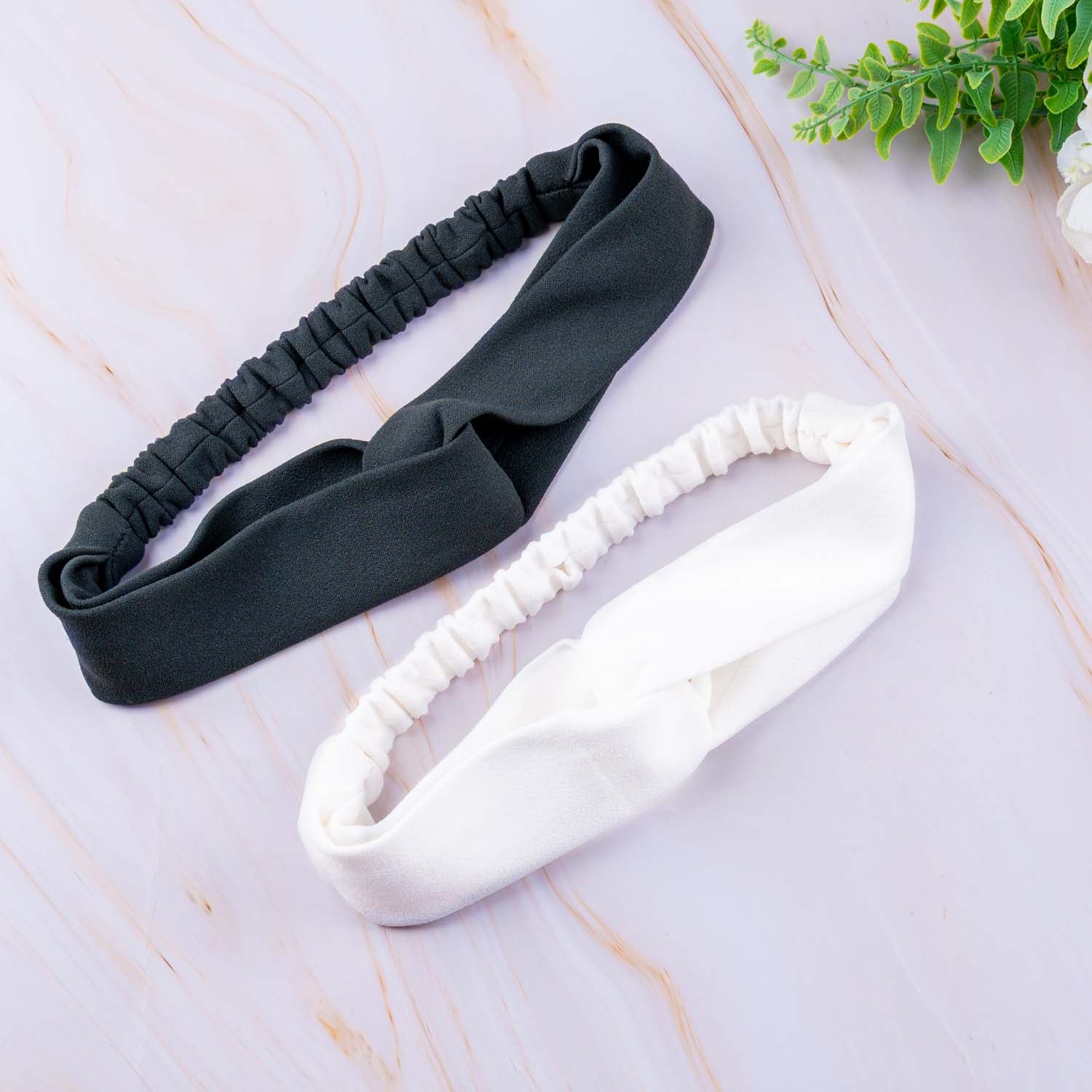 Elastic Crepe Knit Hairband (Grey, White)