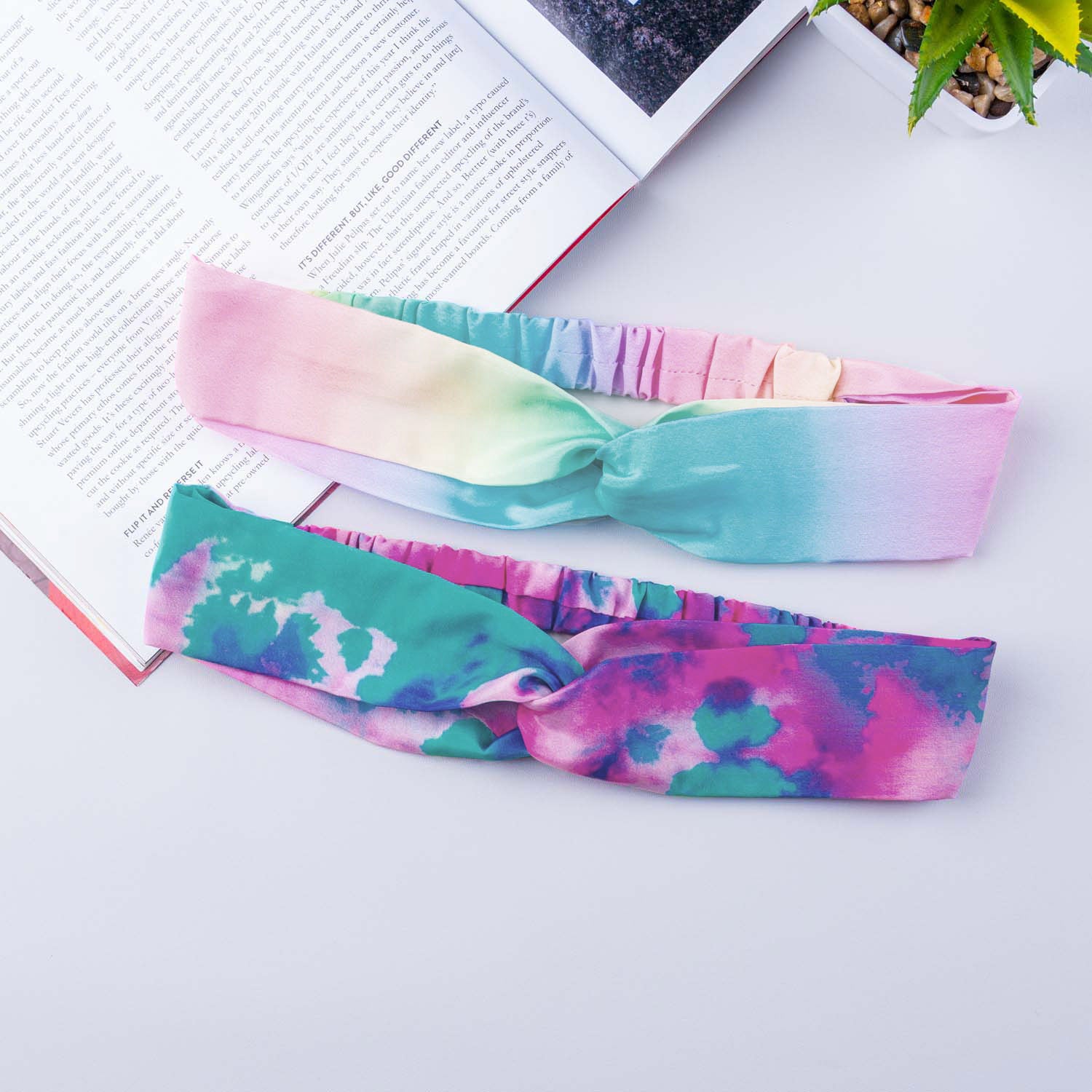 Multicolour Elastic Satin Hairband (Rainbow, Tie & Dye)