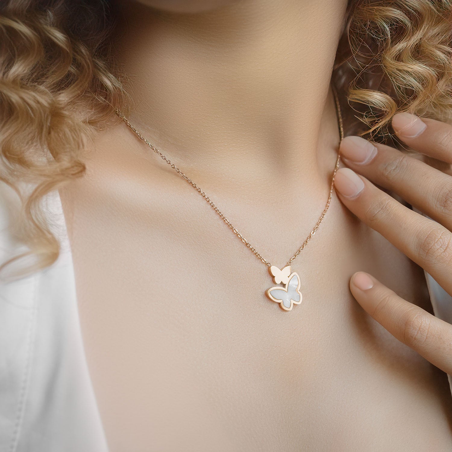 Dual Butterfly Mother of Pearl Necklace