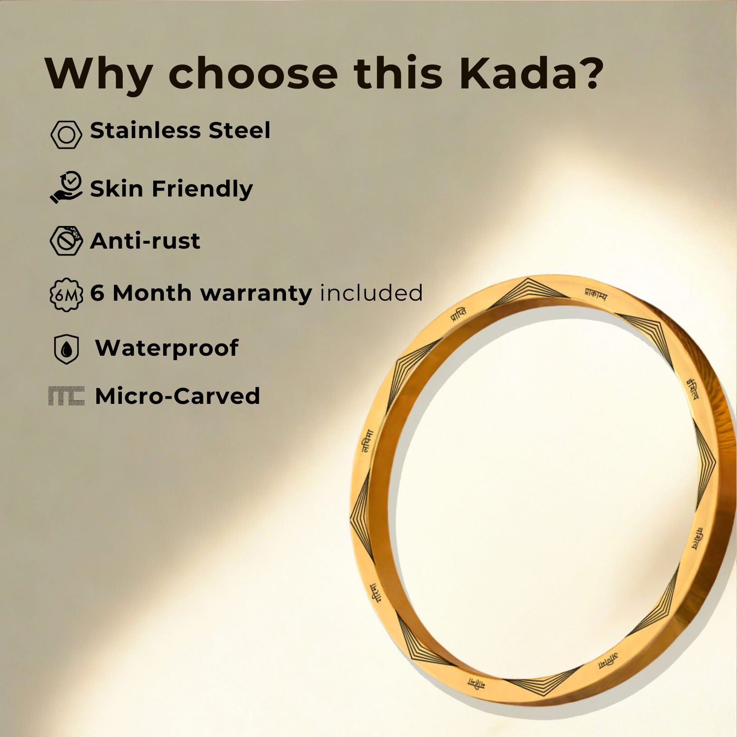 Ashta Siddhi Classic Round Kada Black