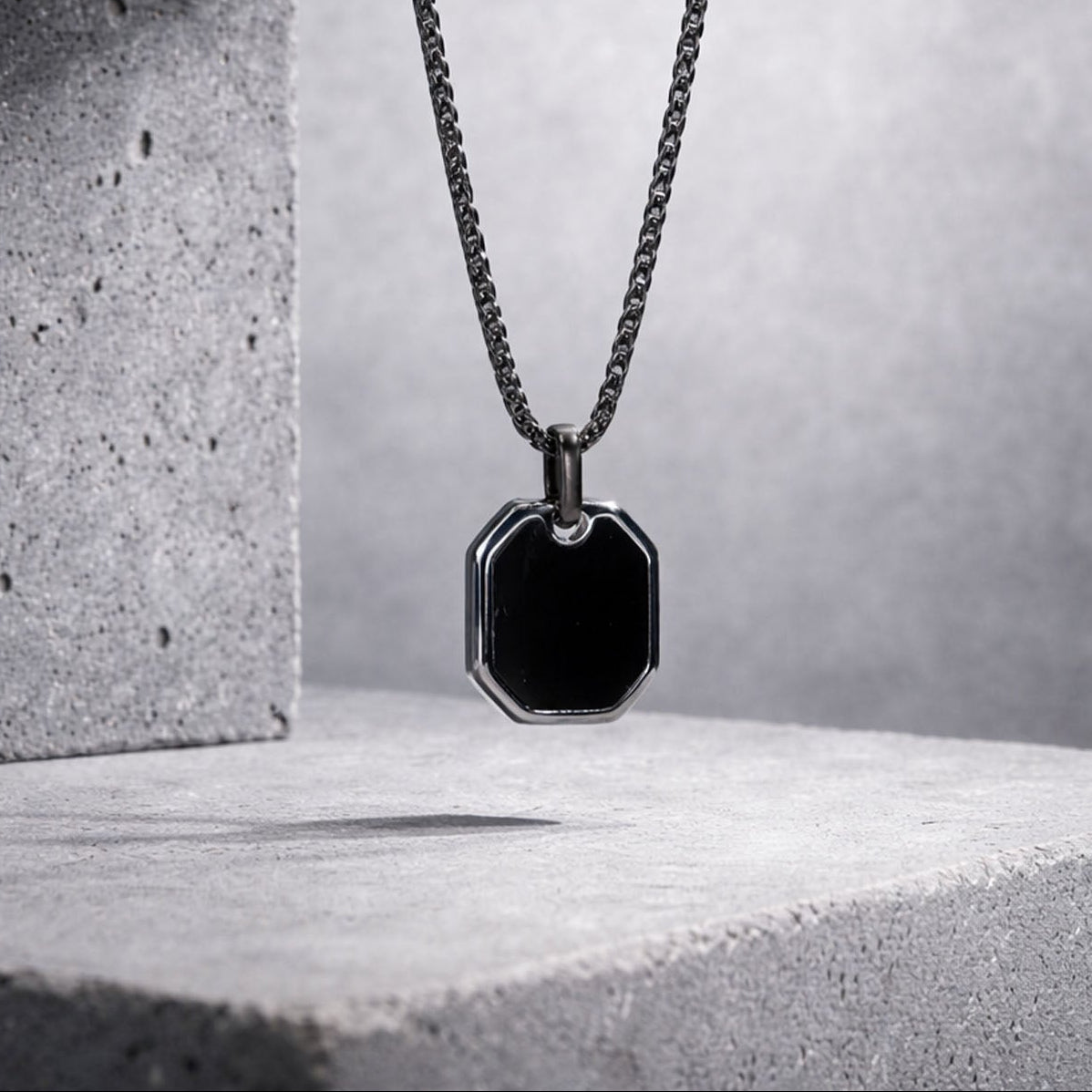 Focus Black Agate Natural Stone Square Necklace