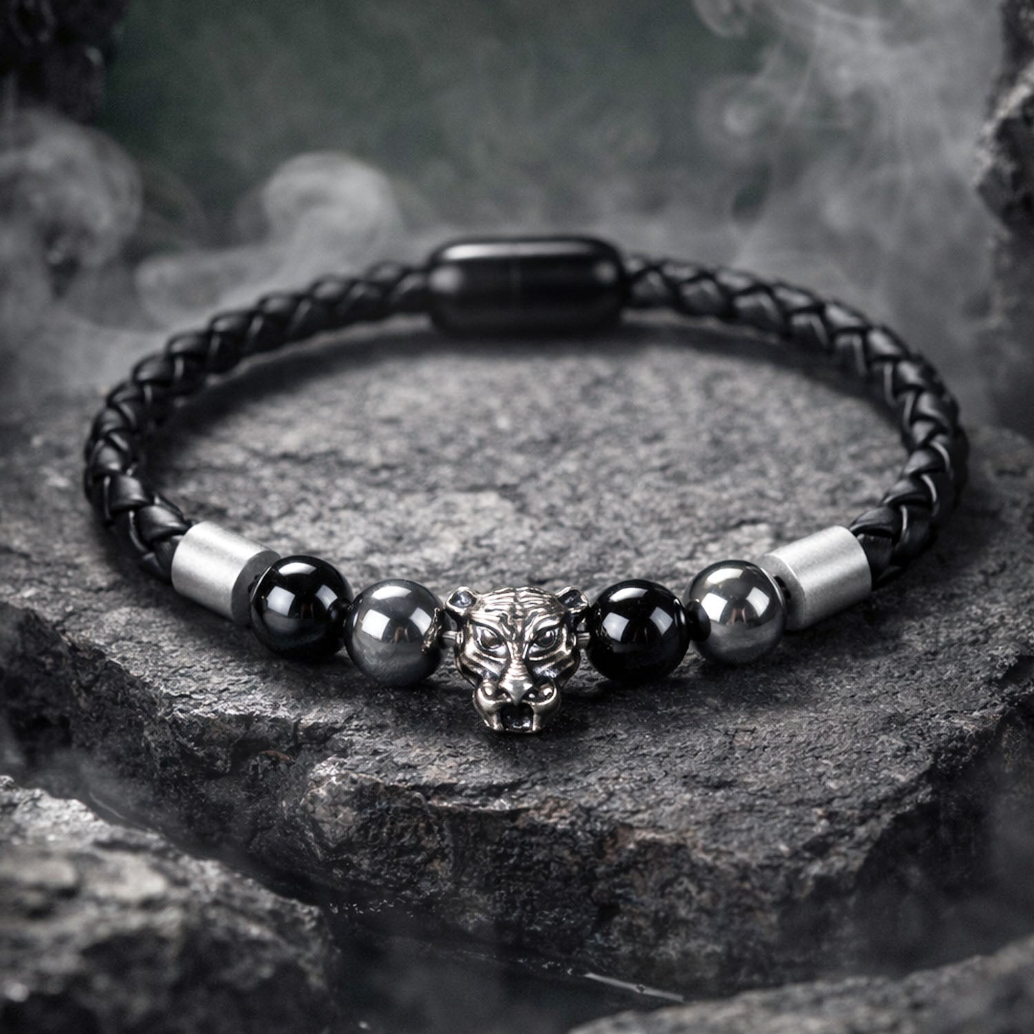 Focus Black Panther Natural Stone NeoLeather Bracelet With