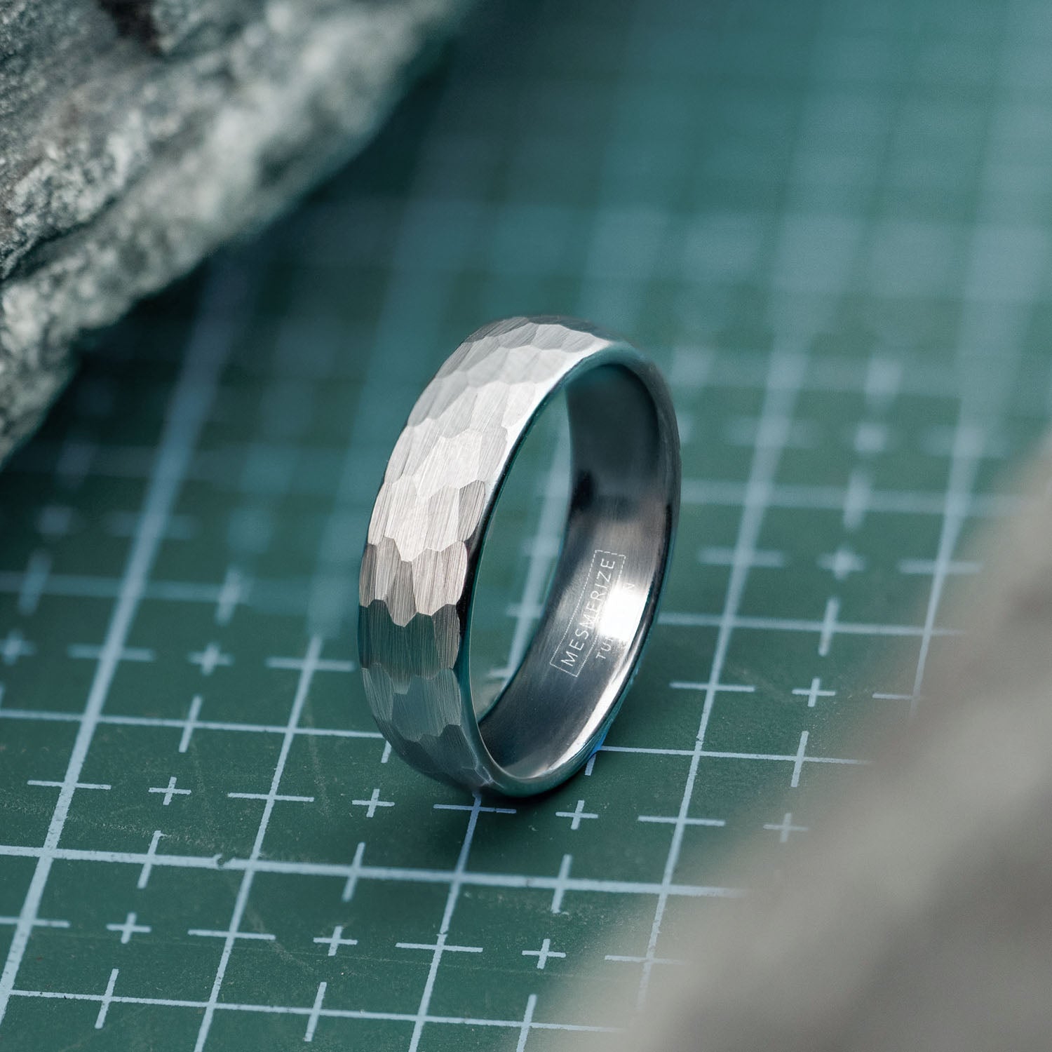 Forged Hammered Tungsten Carbide Band Ring SILVER