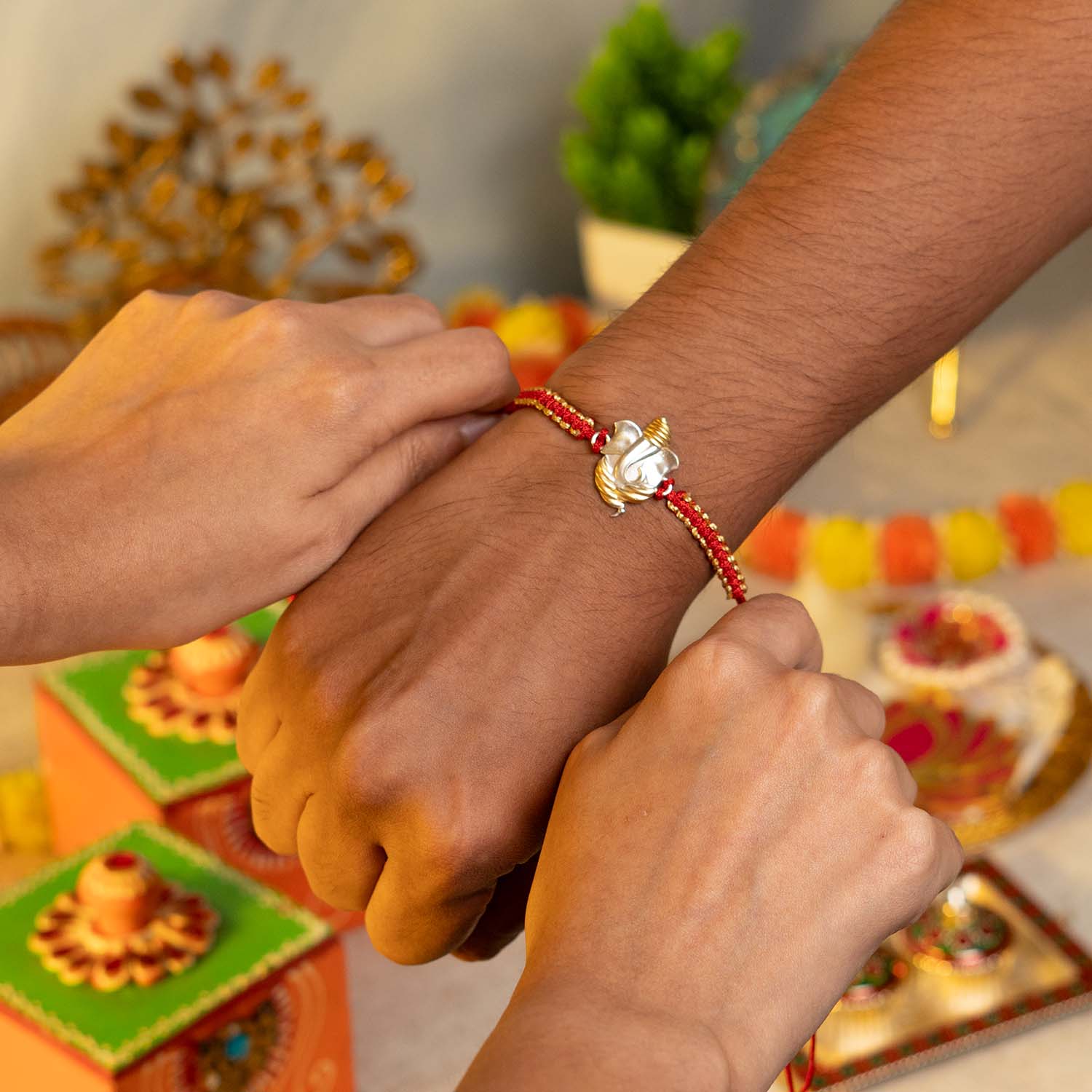 Ganesha Pure Silver Plated Rakhi