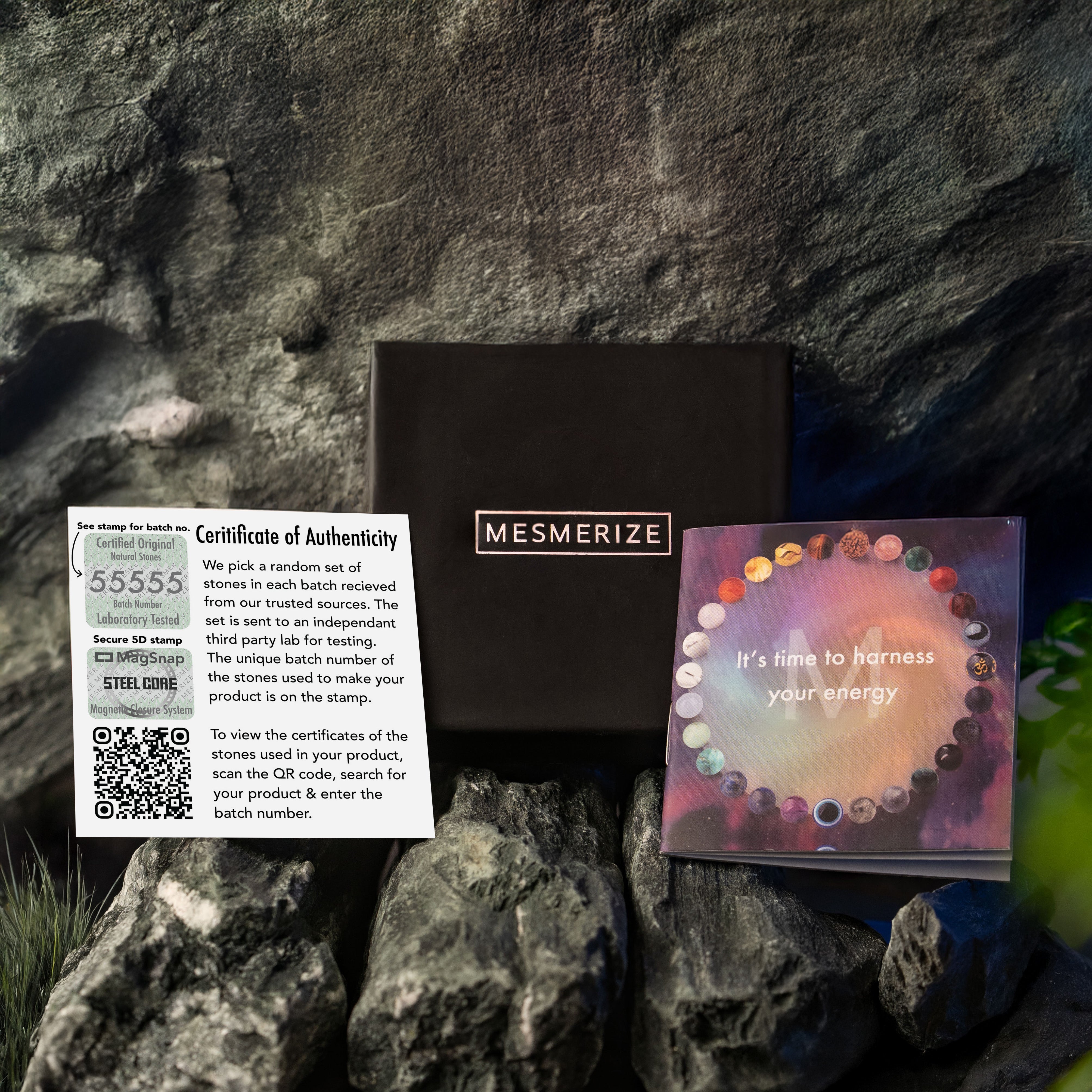 Non Personalised Serenity Strawberry Quartz & Stealth Gloss Onyx Natural Stone Couple Bracelets with Magsnap 2