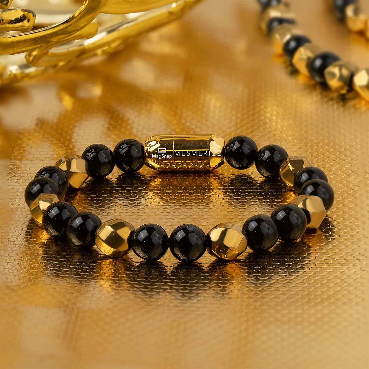 Guardian Gold Hematite Gloss Onyx Natural Stone Bracelet by