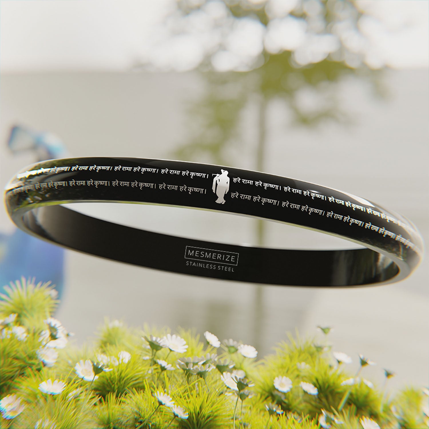 Hare Rama Hare Krishna MicroCarved Round Curved Kada Black