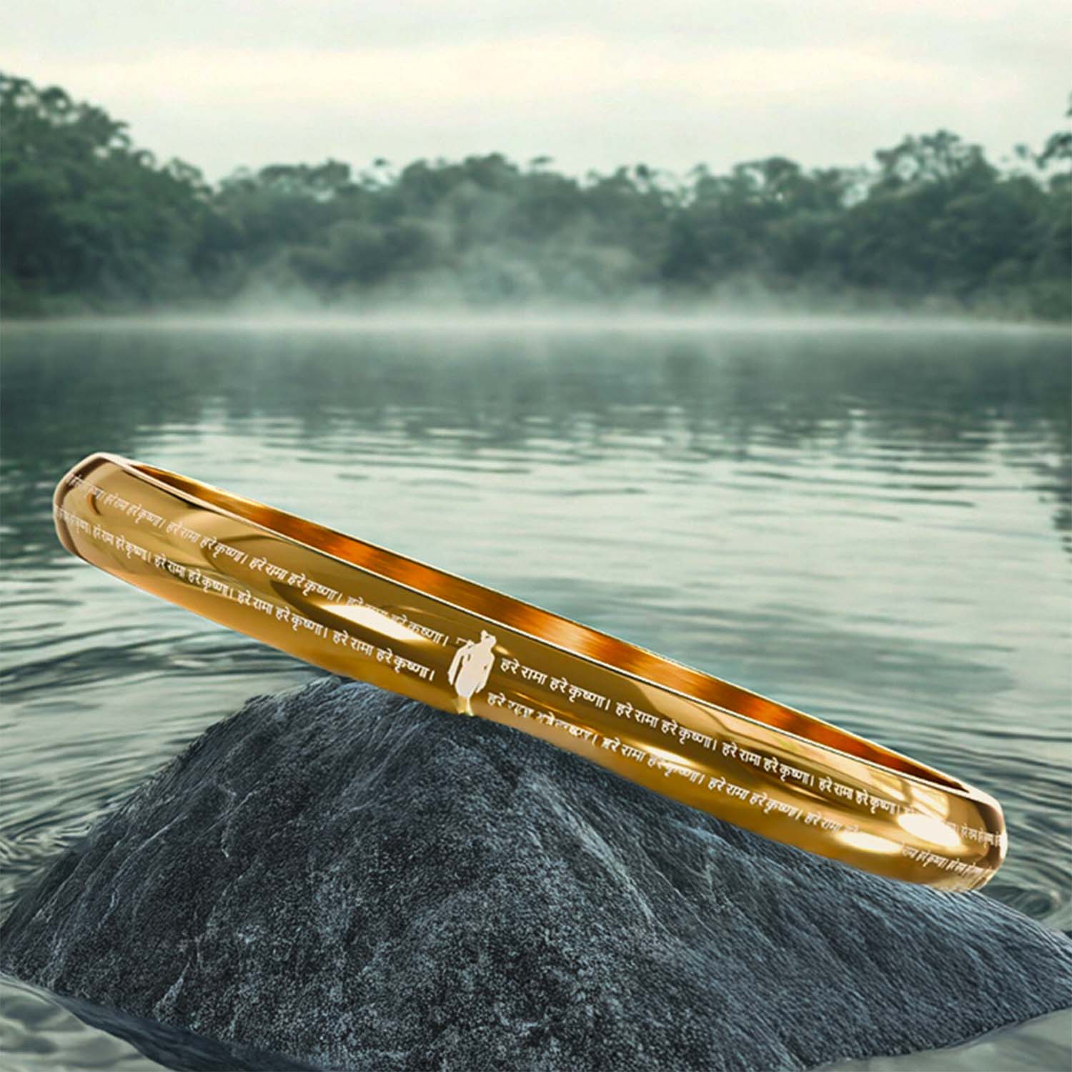 Hare Rama Hare Krishna MicroCarved Round Curved Kada Gold