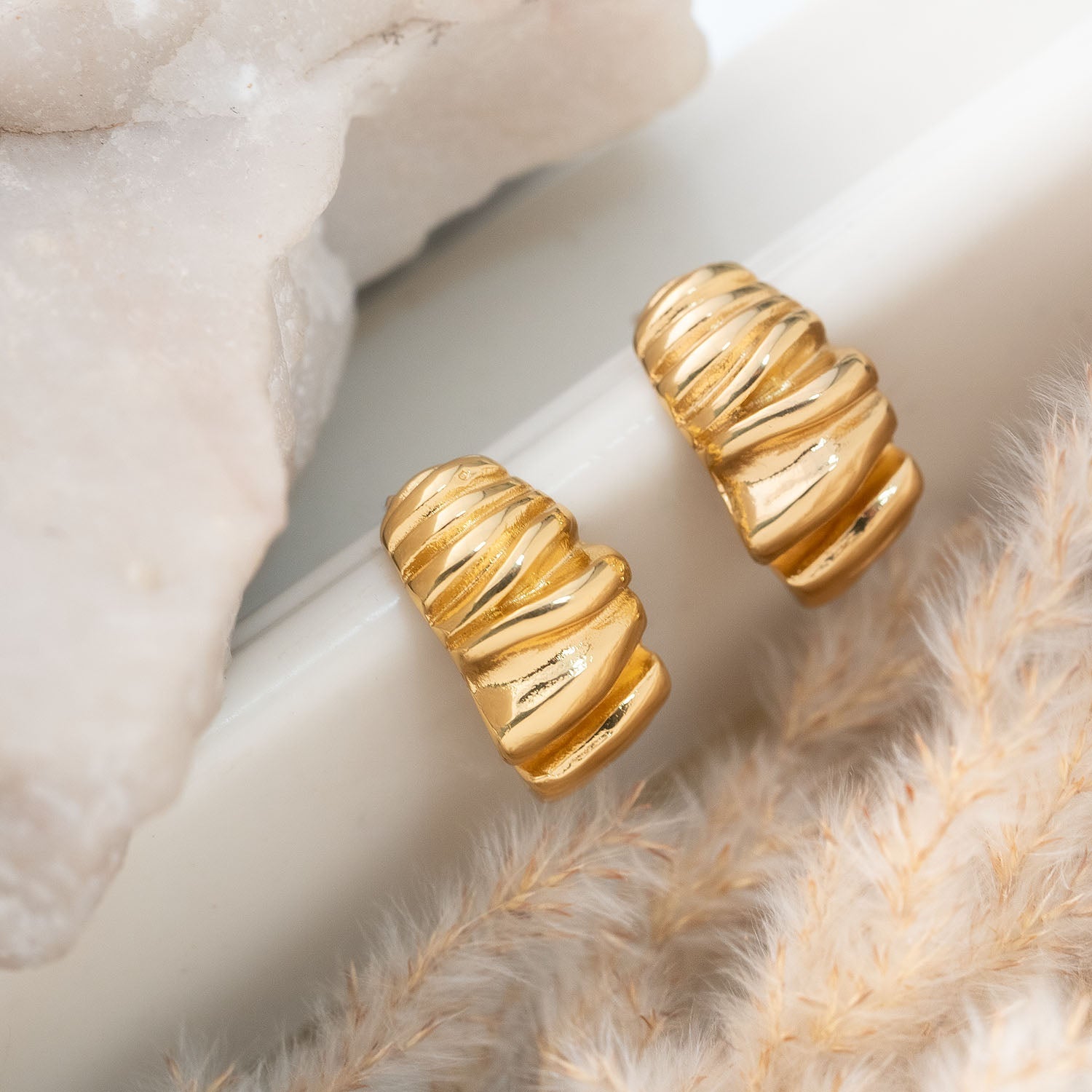 Isabelle Textured 18K Hoop Earrings - Main Image