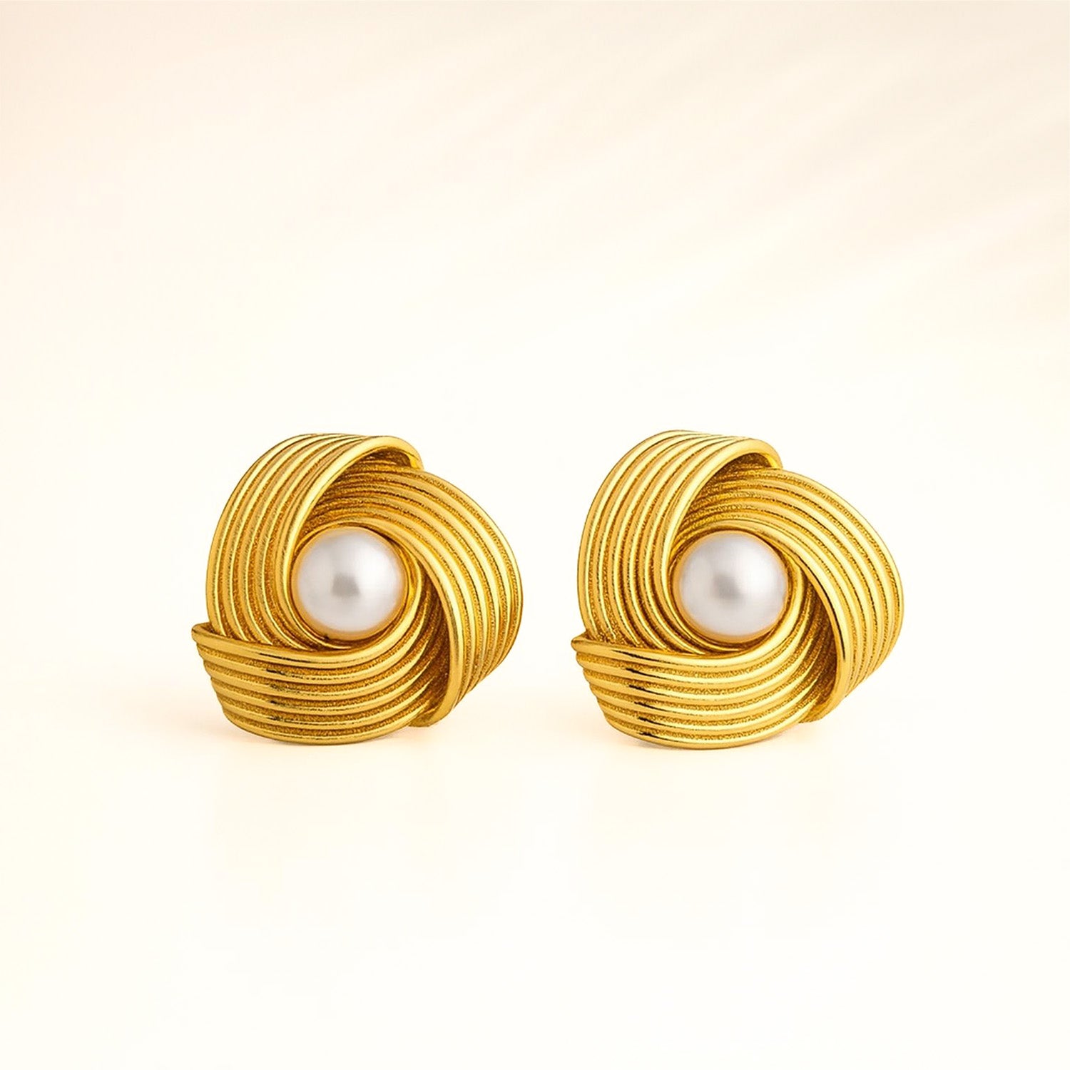 Juliette Pearl Knot 18K Gold Stud Earrings