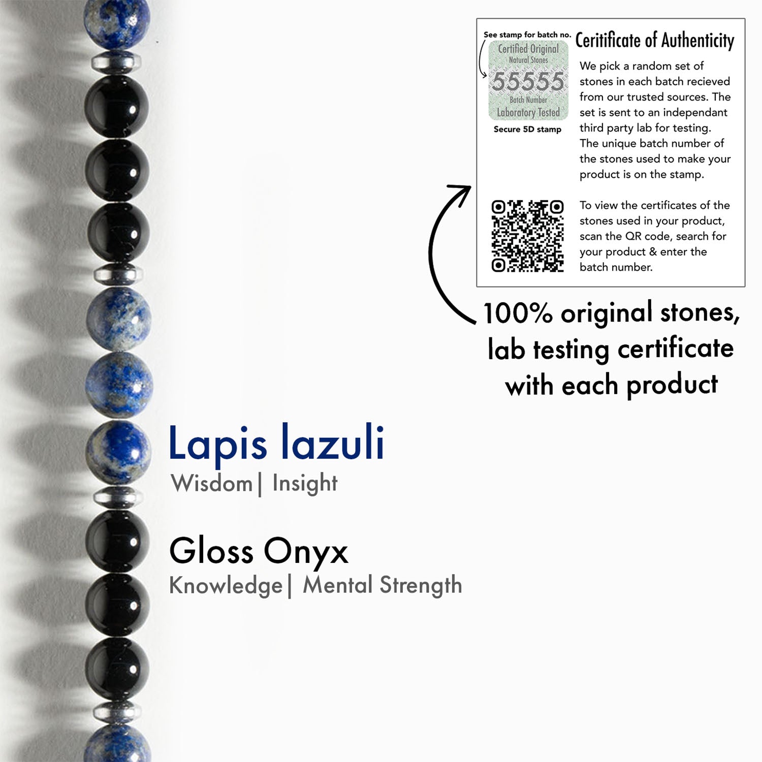 Knowledge Gloss Onyx And Lapis Lazuli Natural Stone Elastic Bracelet