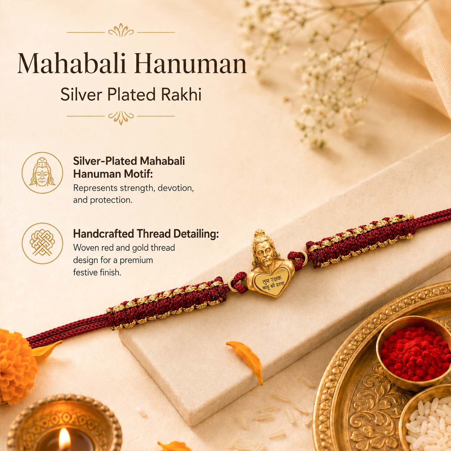 Mahabali Hanuman Pure Silver Plated Rakhi