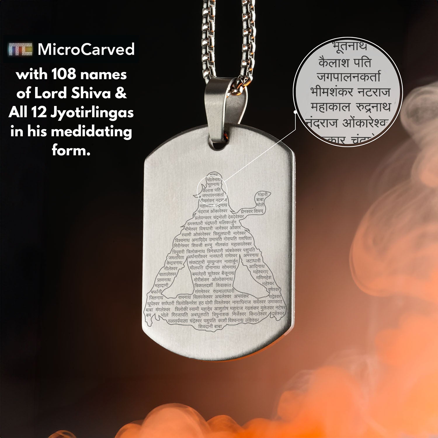 Mahadev Jyotirling MicroCarved Tag Necklace Silver