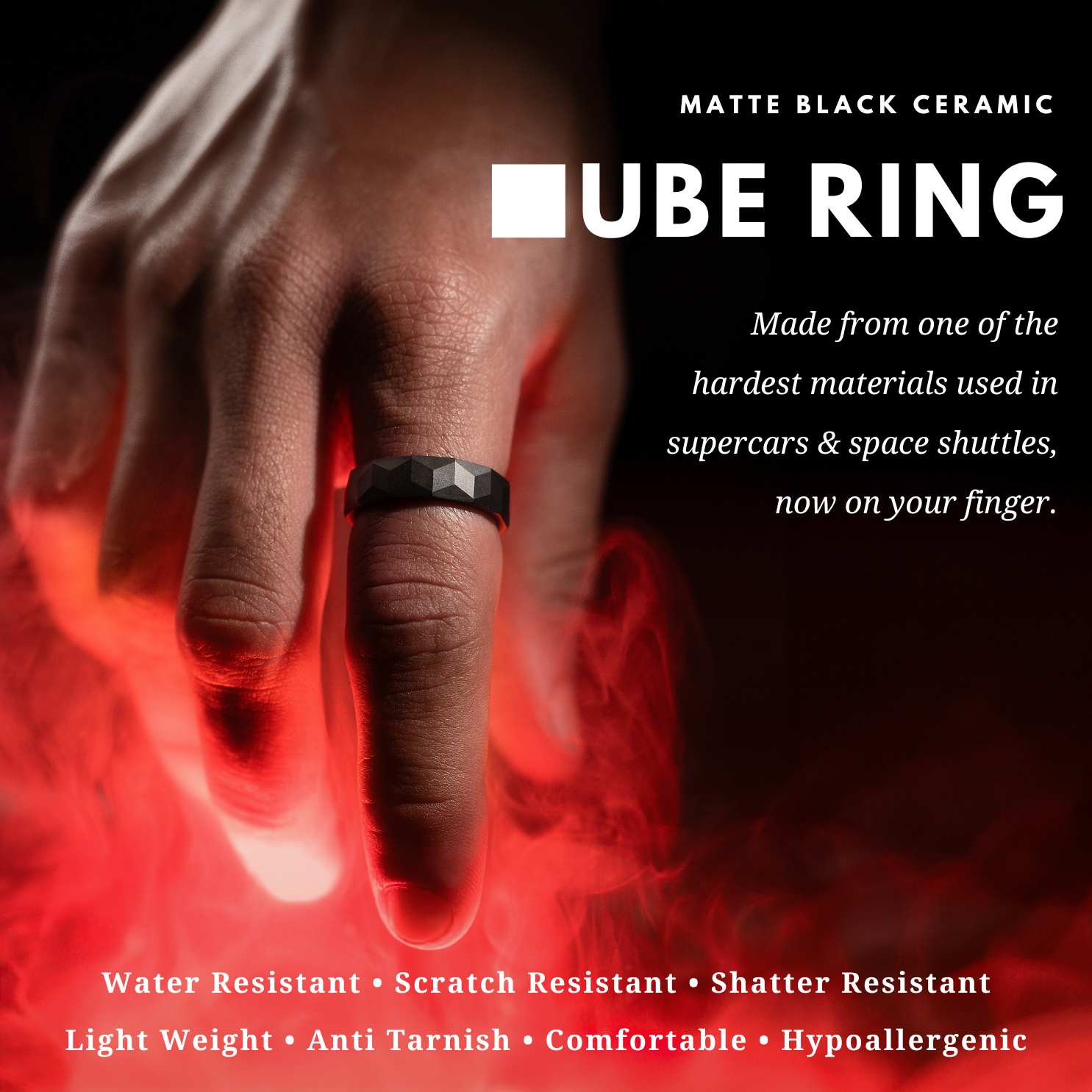 M Premium Jewellery Matte Black Cube Ceramic ring