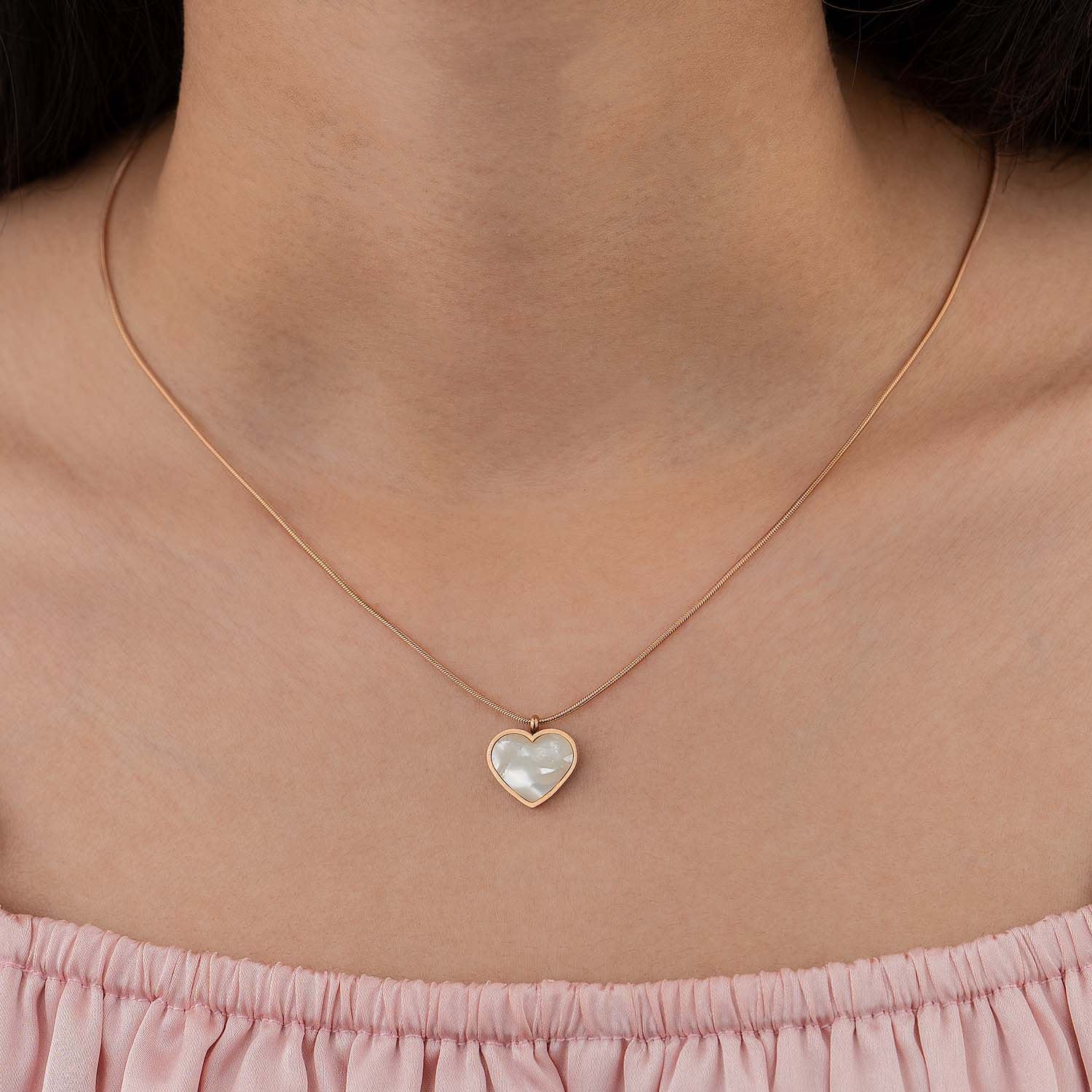 W Premium Jewellery Rose Gold Mop Heart Reversible Necklace