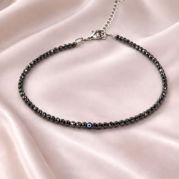 Mystic Hematite Evil Eye Adjustable Anklet