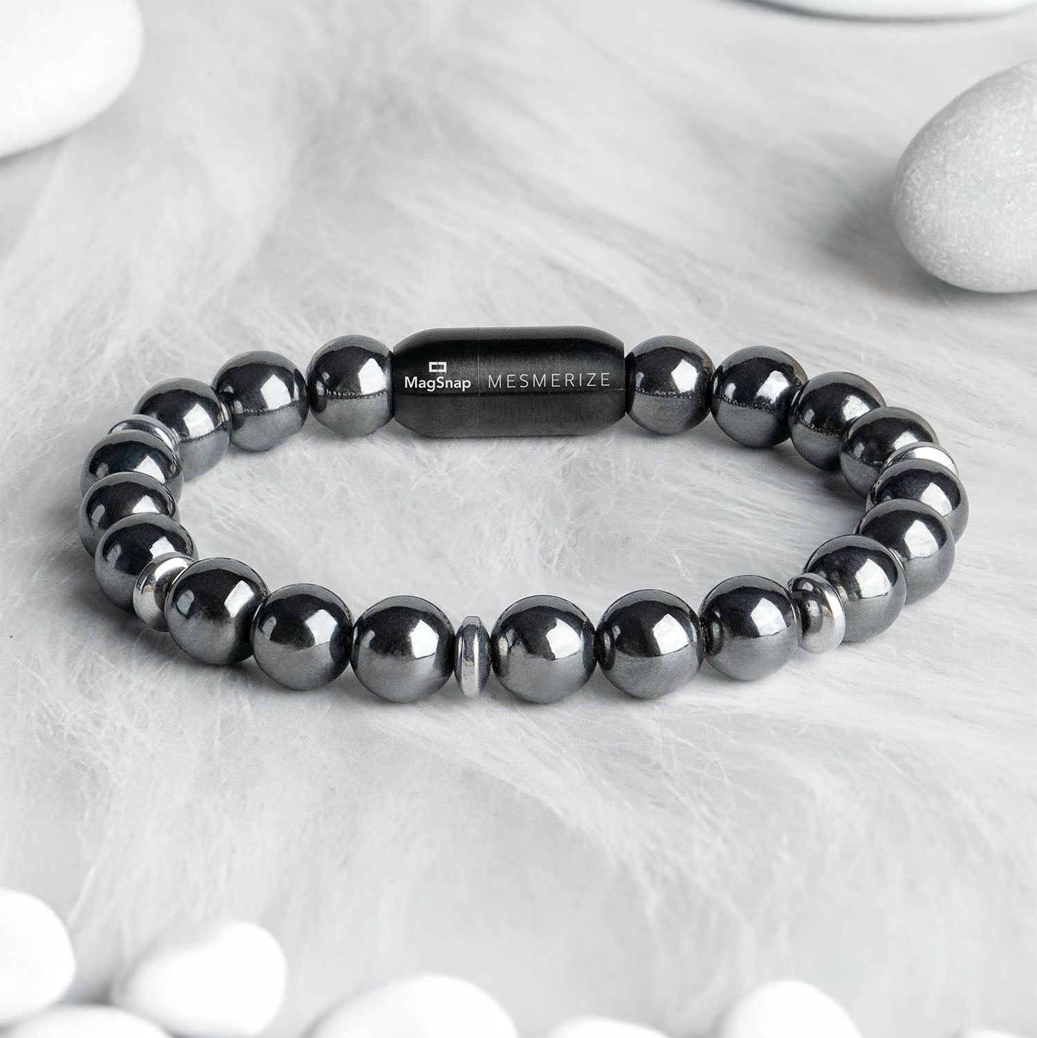 Hematite Gemstone Bracelet - Man gemstone bead bracelet, Silver Bali outlet style