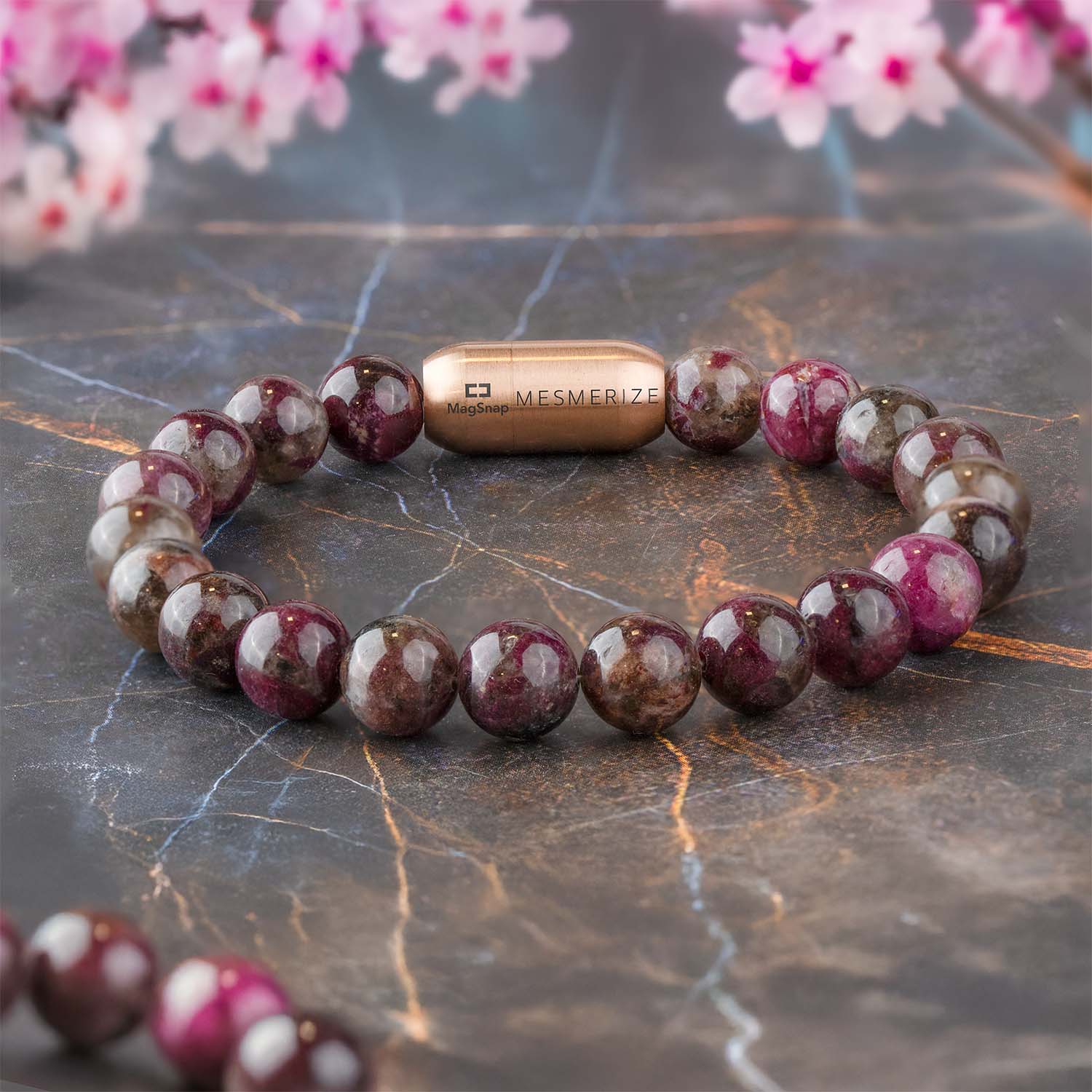 Soothing Pink Tourmaline Natural Stone Bracelet with Magsnap by