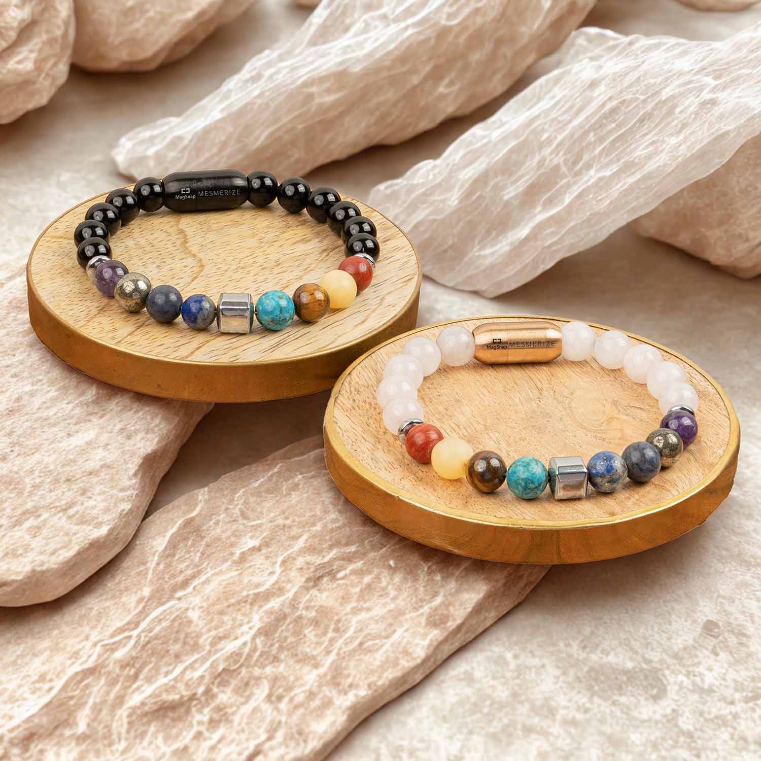 Non Personalised Chakras Natural Stone Couple Bracelets with Magsnap 2