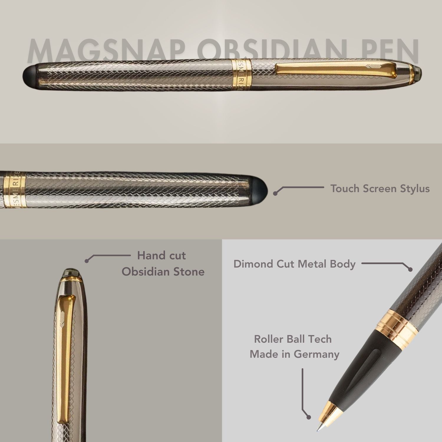 Obsidian 2 in 1 MagSnap Roller Ball Pen with Stylus