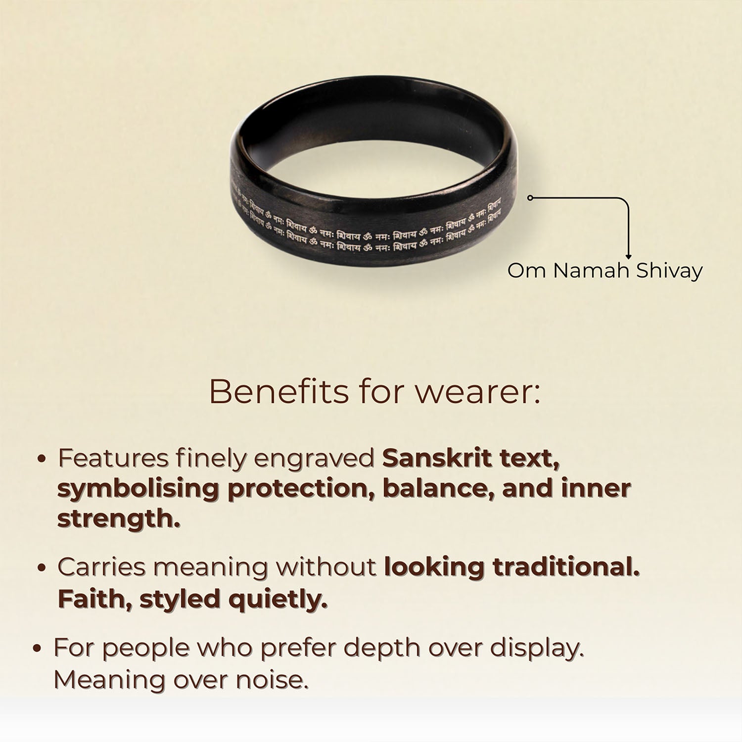 Om Namah Shivay MicroCarved Beveled Ring