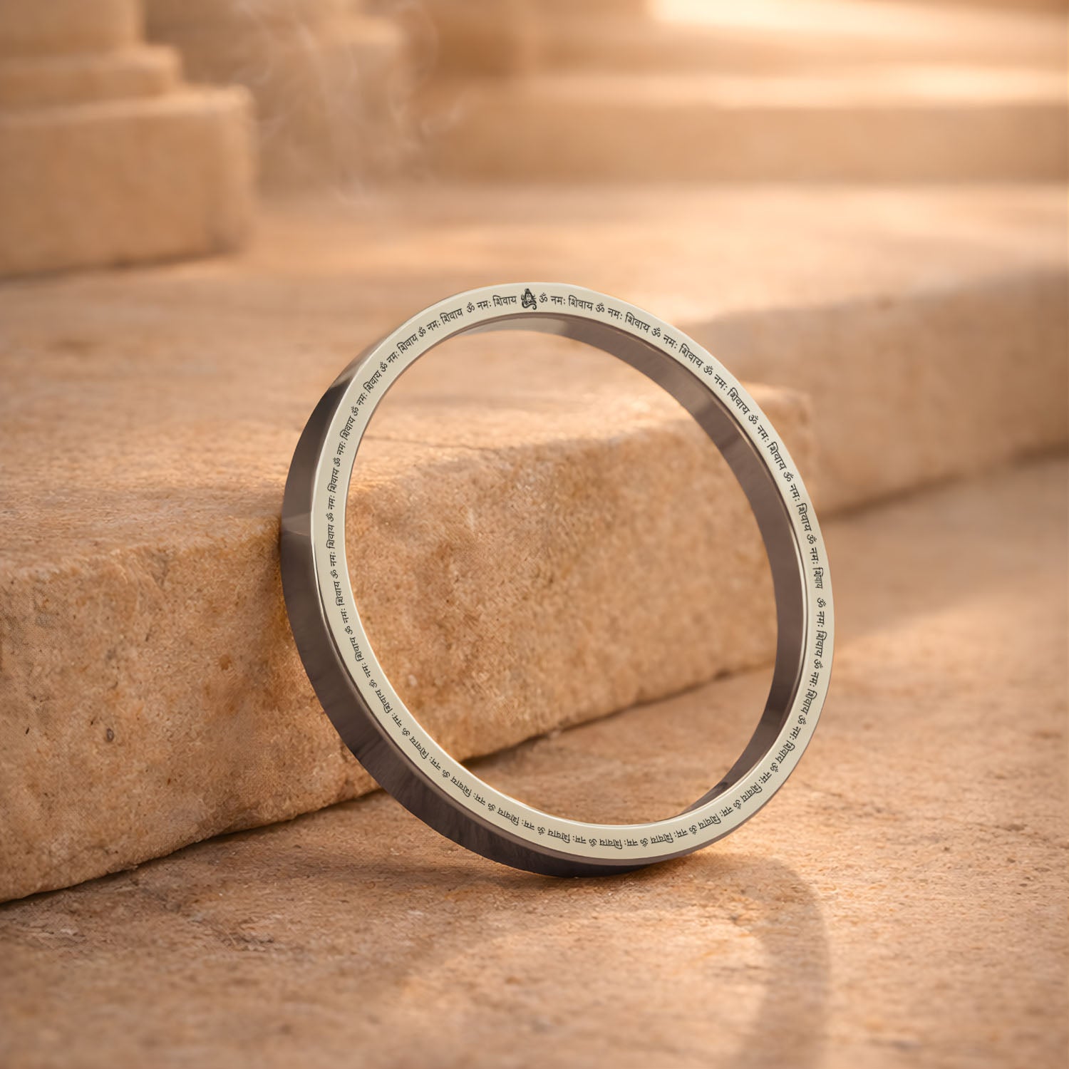 Om Namah Shivay MicroCarved Classic Round Kada Silver